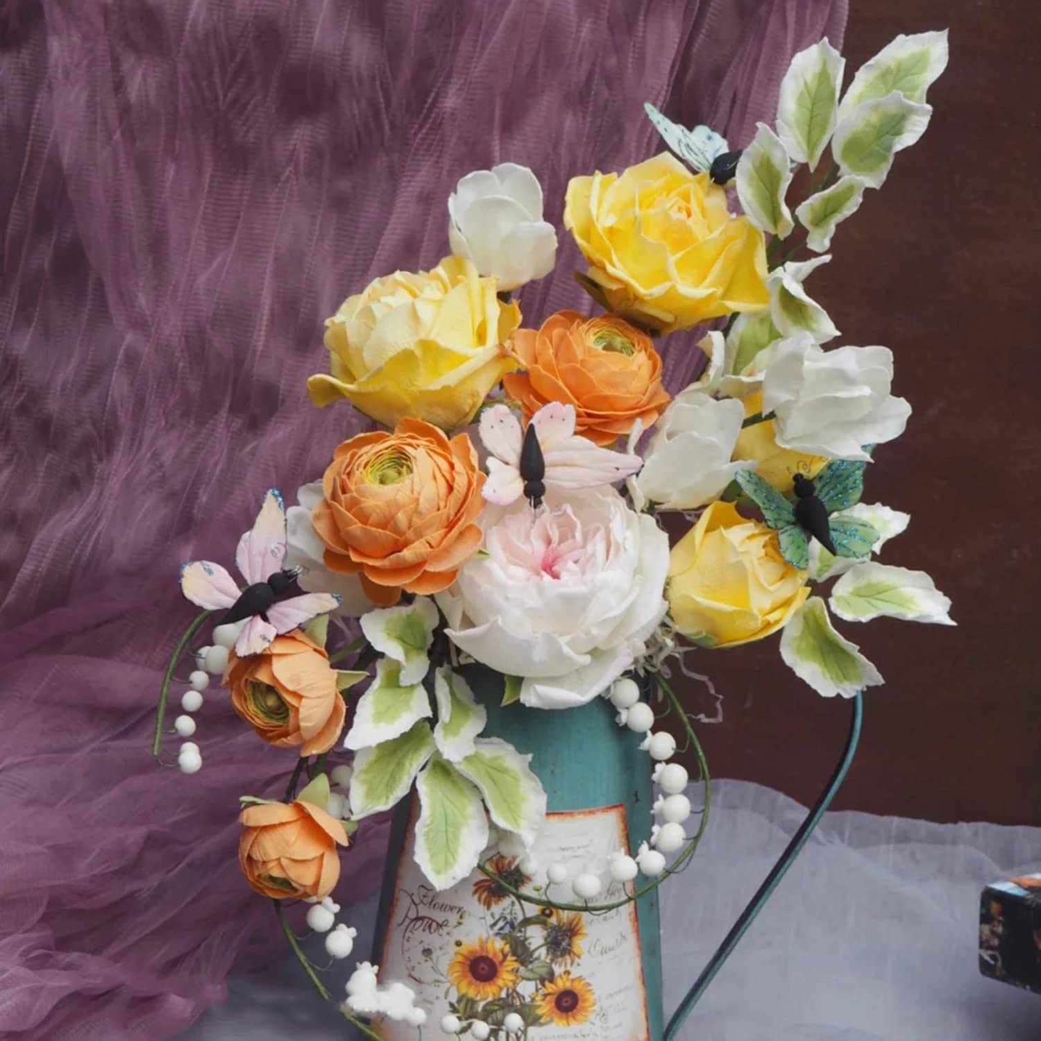 Miyahouse Gumpaste Flower Silicone Veining Mold Fondant Rose Veined Mold Gum Paste Peony Flower Mold Lily Iris Flower Molds For