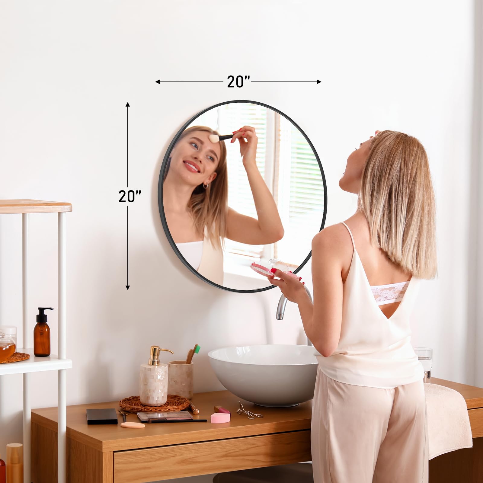 Sweetcrispy 20in Round Bathroom Mirrors for Wall, Bathroom Mirrors for Over Sink, Wall Decor for Bathroom, Entryway, Bedroom, Va