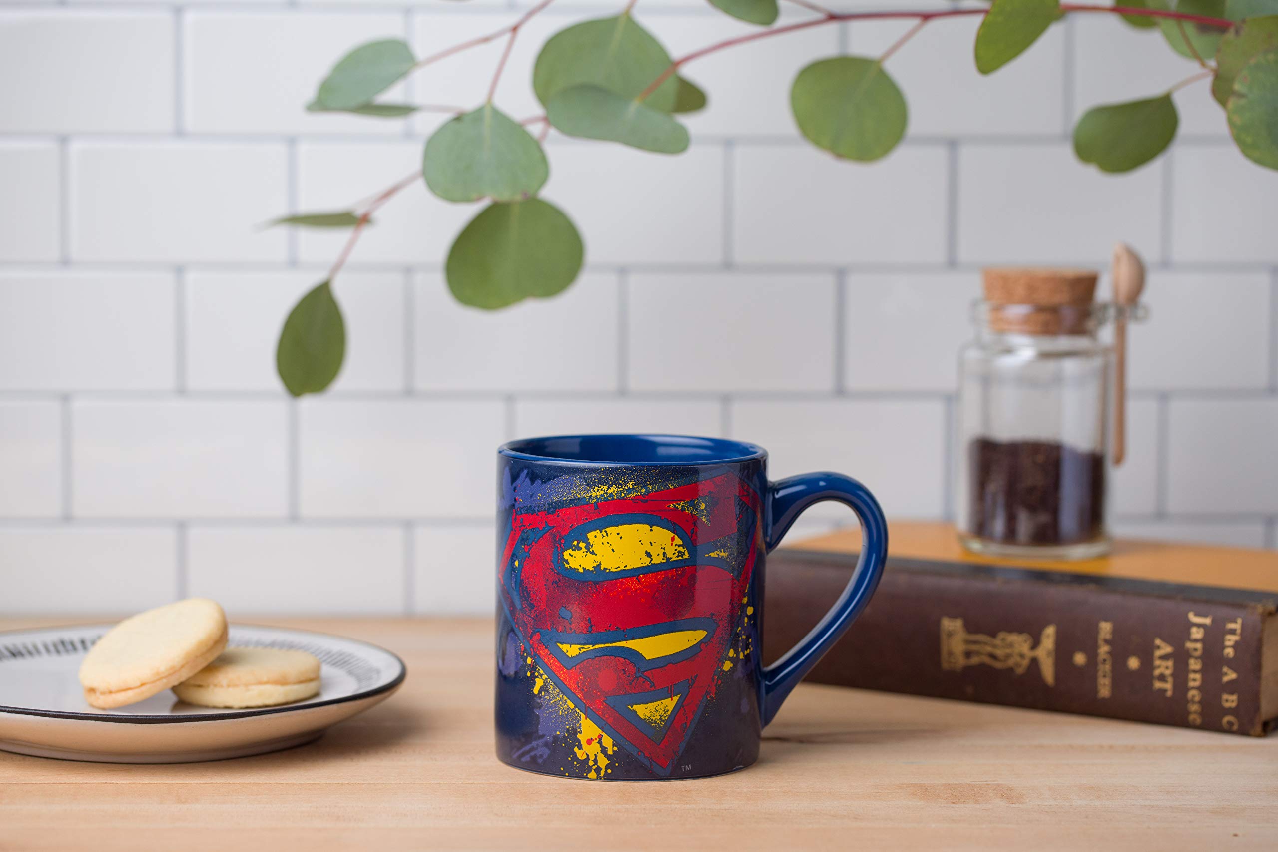 Silver Buffalo Dc Comics Superman Splatter Paint Logo Ceramic Coffee Mug, 14 Ounces