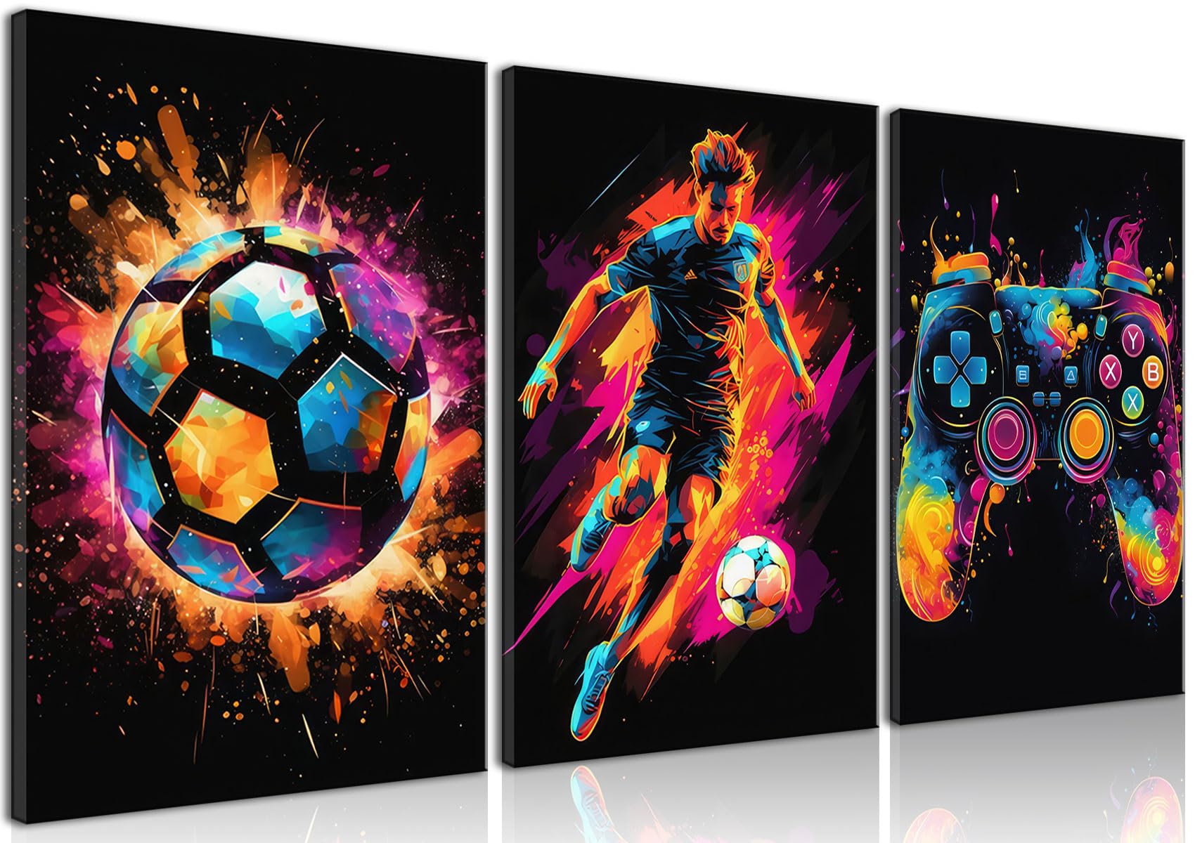 Bgfce 3Pcs Game Room Decor Posters Gaming Wall Art Game Handle Theme Gamer Canvas Print Teen Neon Game Console Painting Picture 
