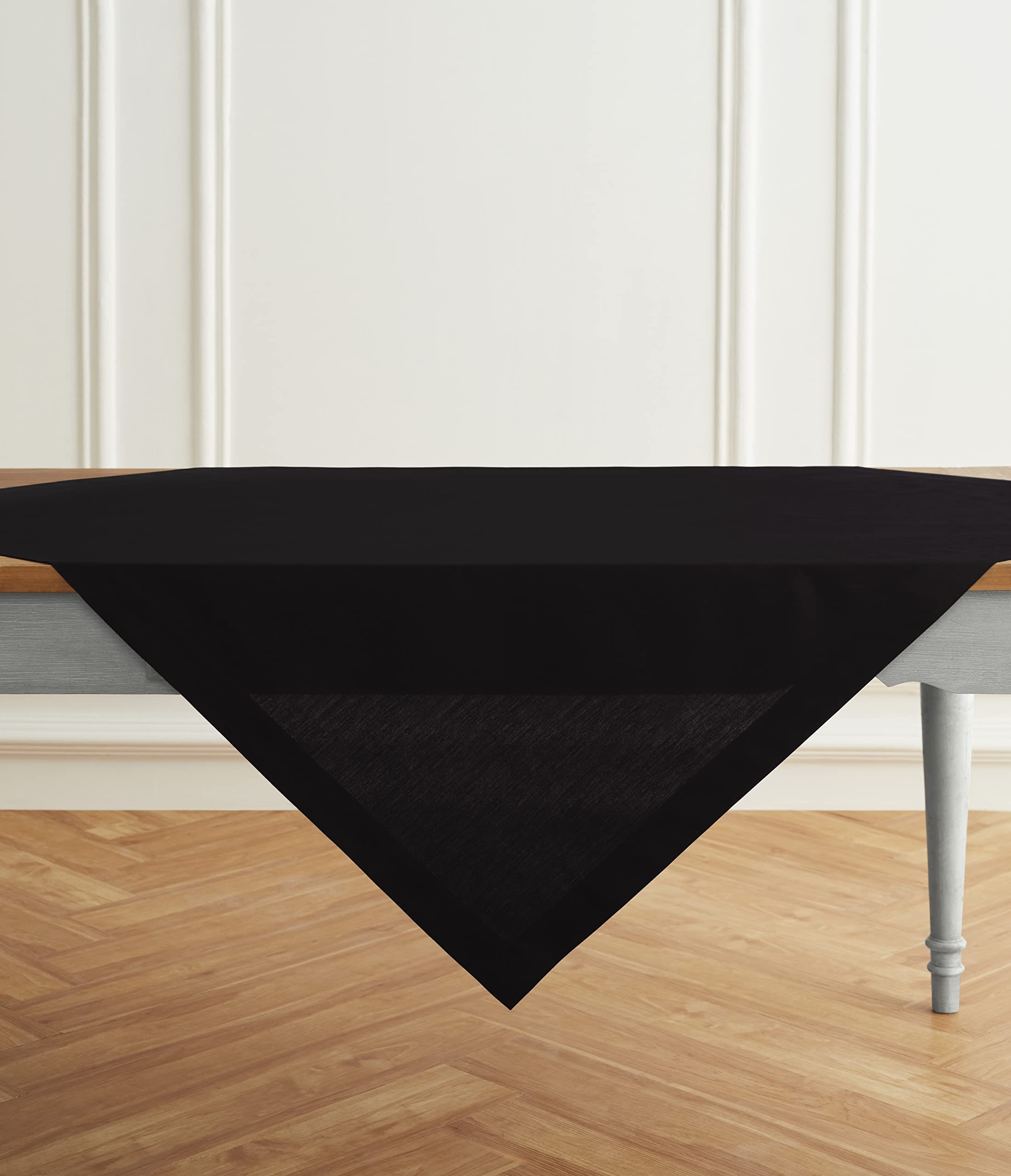 Solino Home Black Tablecloth - Cotton Linen Tablecloth 52 X 52 Inch - Machine Washable Dining Table Throw For Fall, Halloween, T