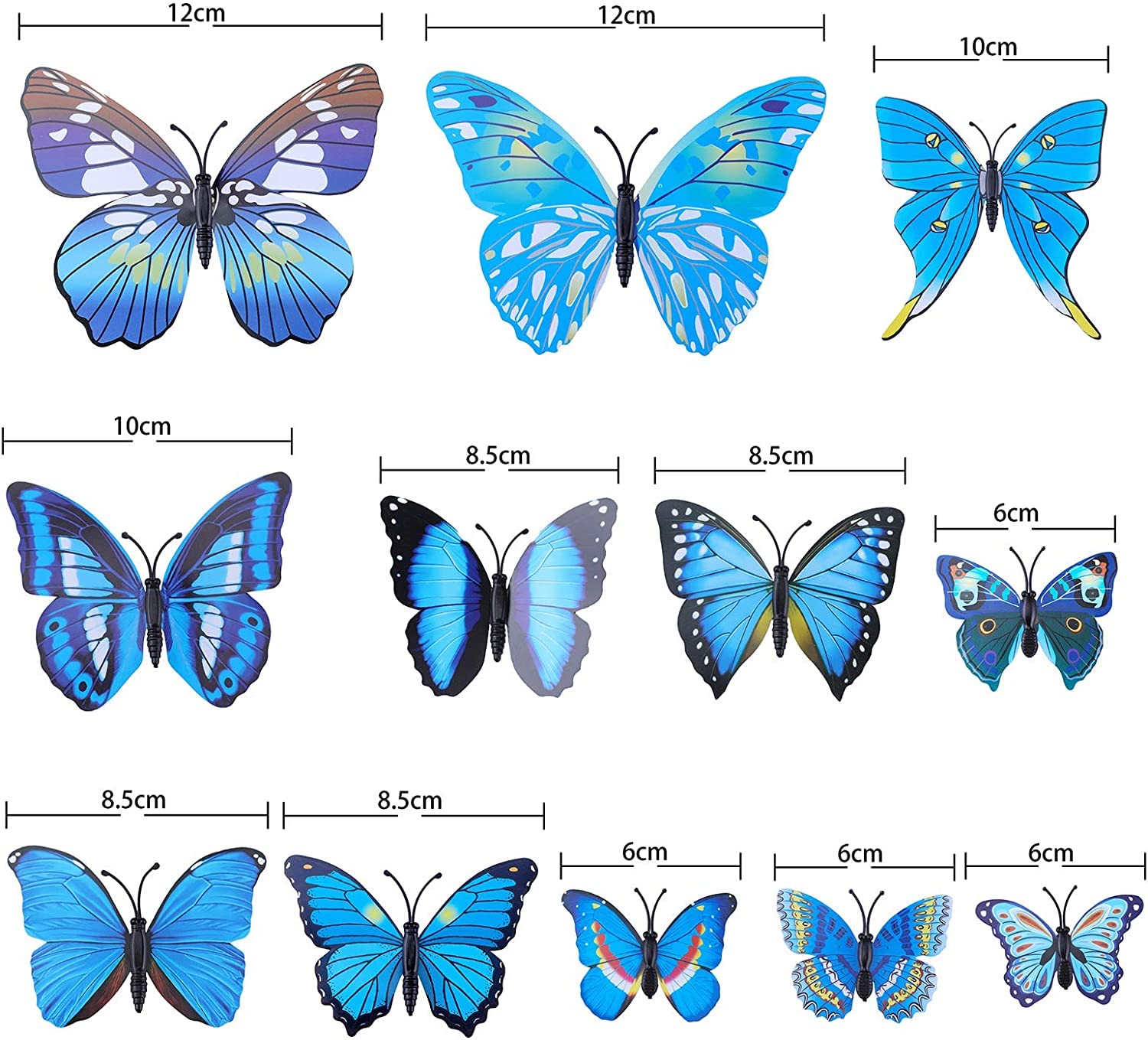 Xtore  Plastic 3D Home Build Beautiful Butterfly With Sticking Pad (Ocean Blue) -Set Of 12