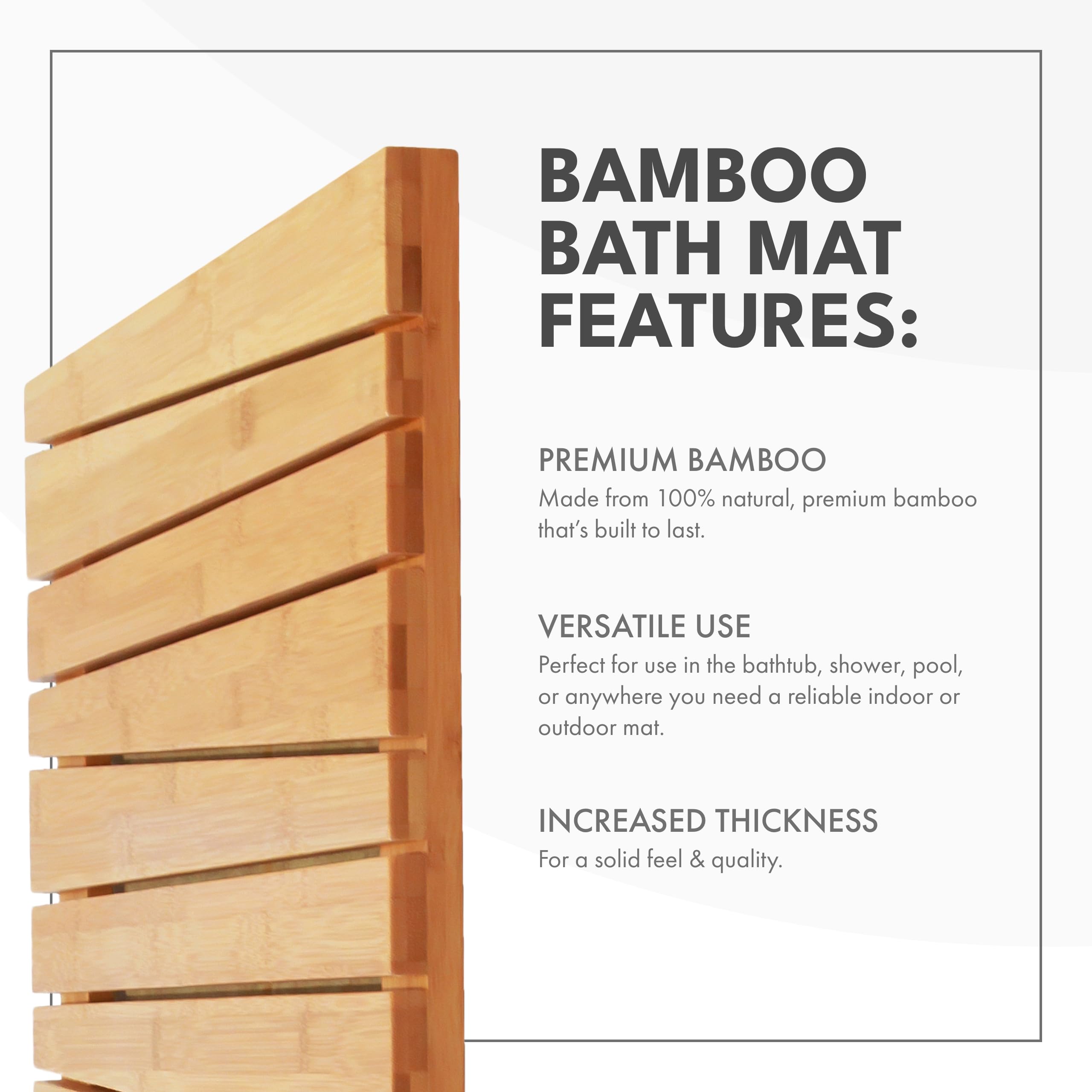Toilettree Products Bamboo Deluxe Shower Floor And Bath Mat - Wooden Bath Mat For The Bath, Shower, Pool, And More - Durable, Sl