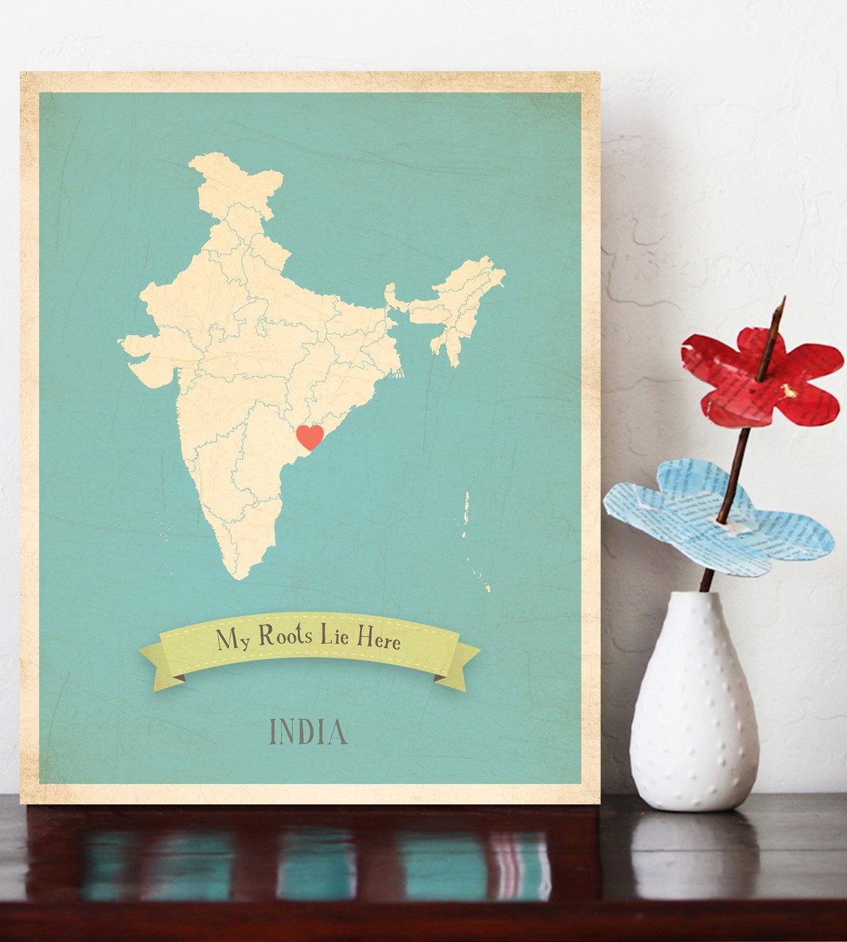 Wall Map, My Roots India Personalized Wall Map 11X14, Kid'S India Map Wall Art, Wall Art Print, Nursery Decor, Nursery Wall Art