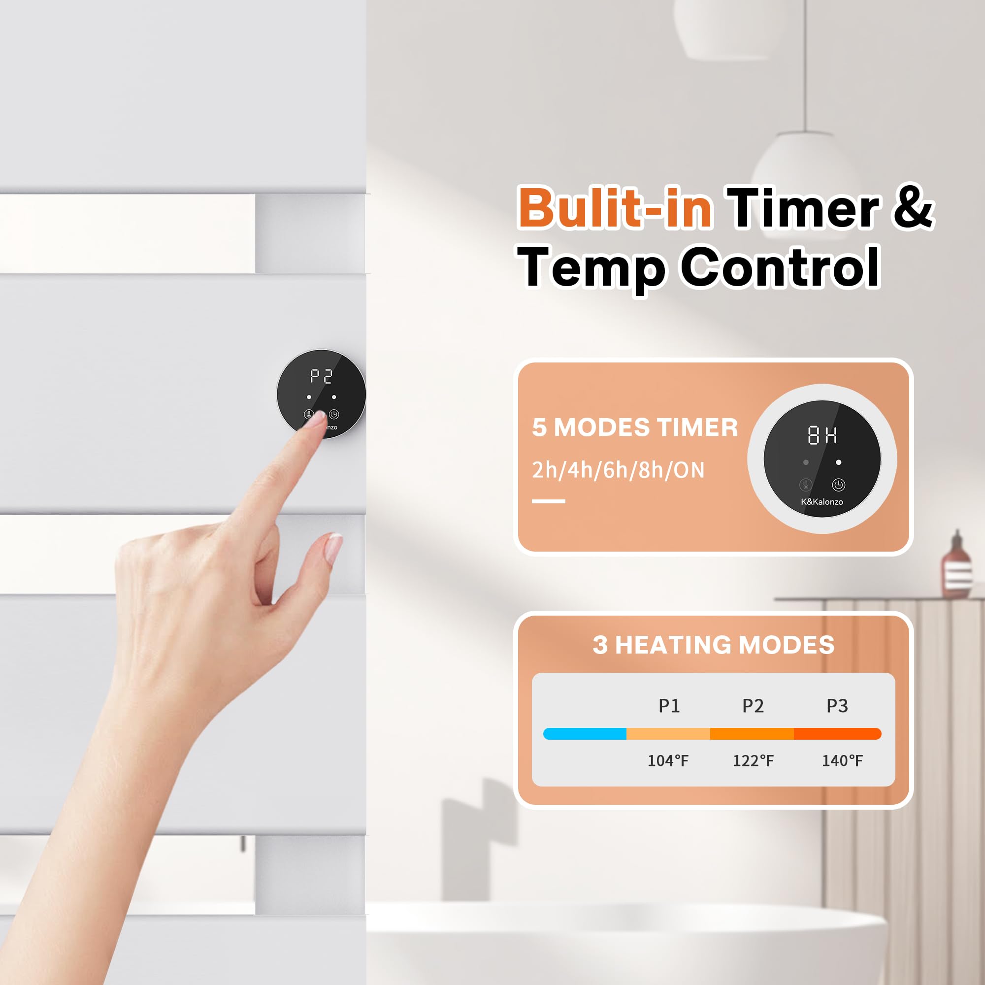 K&Kalonzo Electric Towel Warmer, 18.8''*31.1'' Wall-Mounted Towel Heater With Built-In Timer, Waterproof Aluminum Towel Warmer F