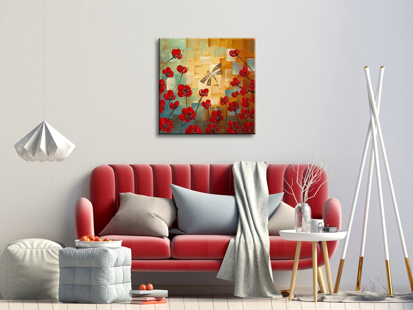Wieco Art Dragonfly Floral Oil Paintings On Canvas Wall Art Ready To Hang For Bedroom Kitchen Dining Room Home Decorations Moder