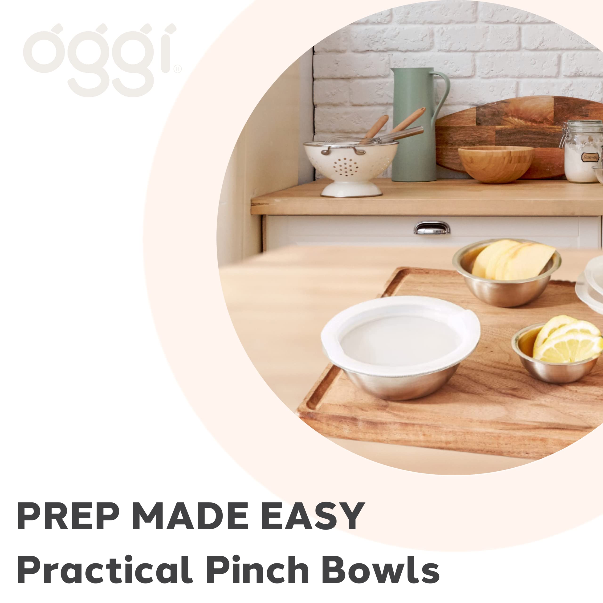 Oggi Set of 3 Mini Stainless Steel Pinch Bowls with Lids - 2oz/4oz/8oz Sizes - Ideal for Food Prep, Assorted Colors