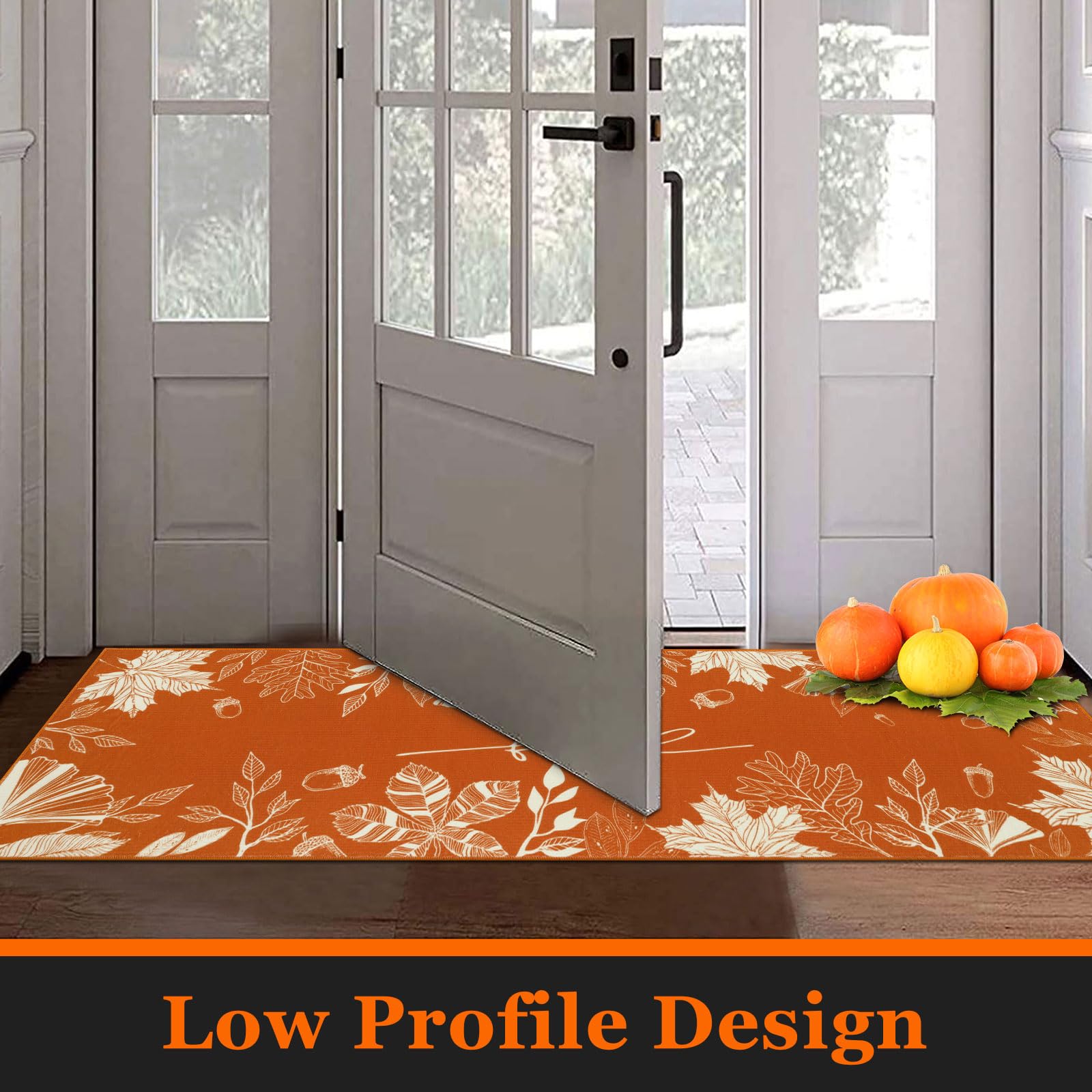 U Artlines Fall Leaves Kitchen Rugs with Runner Sets 3 Piece Farmhouse Seasonal Harvest Holiday Party Rugs and Mats Non Skid Wa