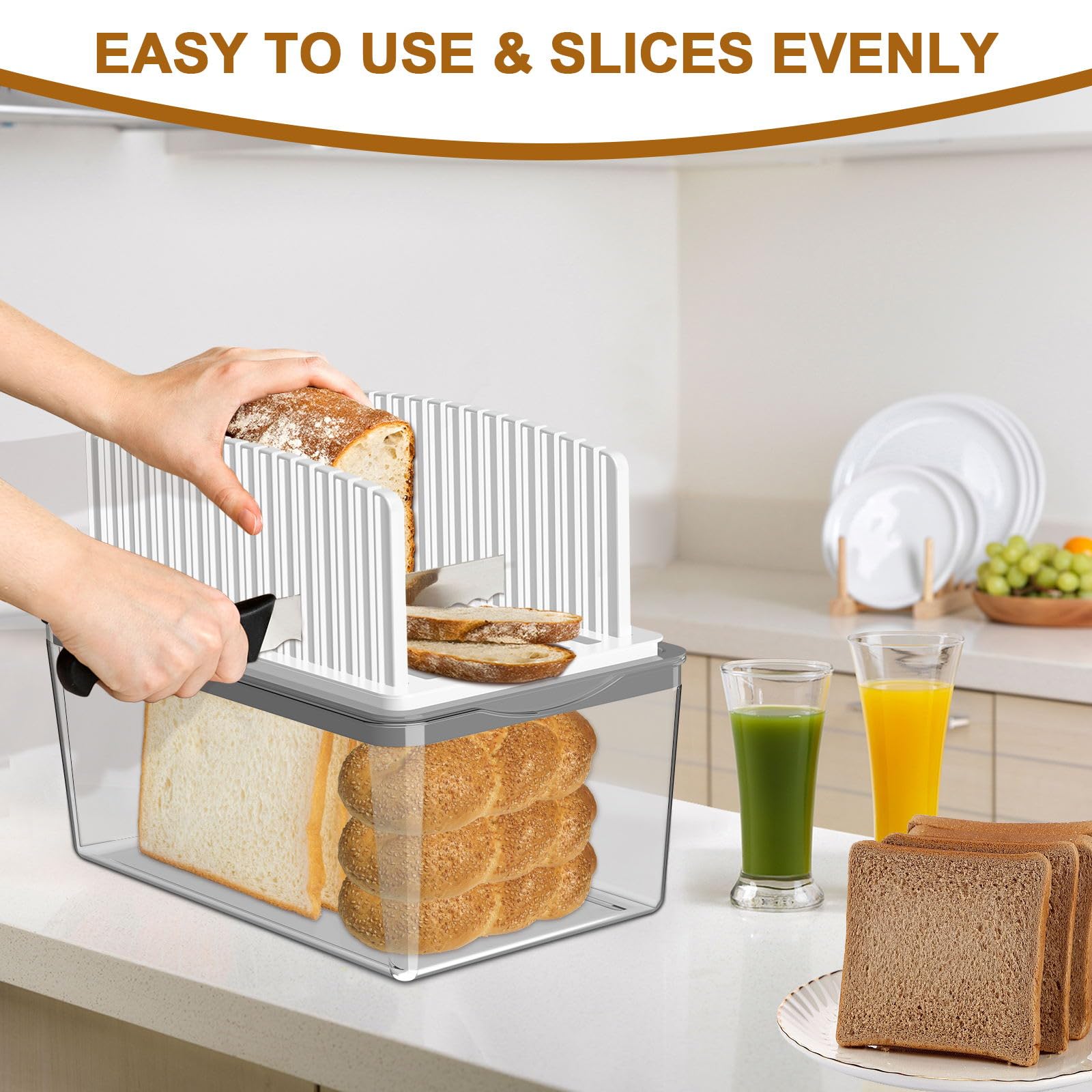 Upgrade Bread Slicer For Homemade Bread With Bread Box, Bread Slicing Guide Adjustable Width, Foldable And Compact Cutting Guide