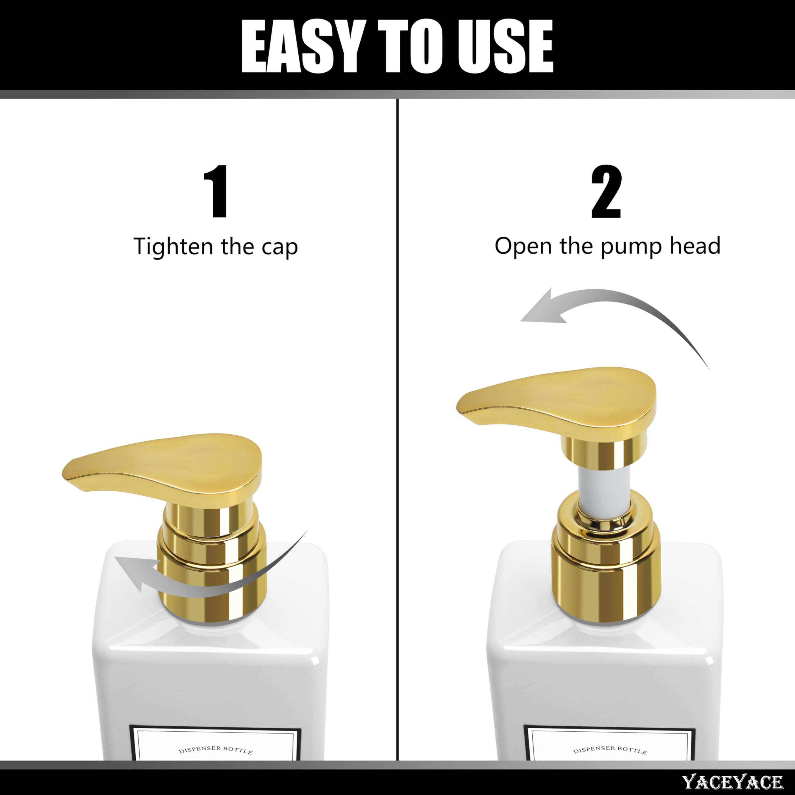 White Shampoo Bottles With Gold Pump, Yaceyace 16.9Oz Set Of 3 Empty Black Shower Bottles, Elegant Boutique Shampoo Dispenser Fo
