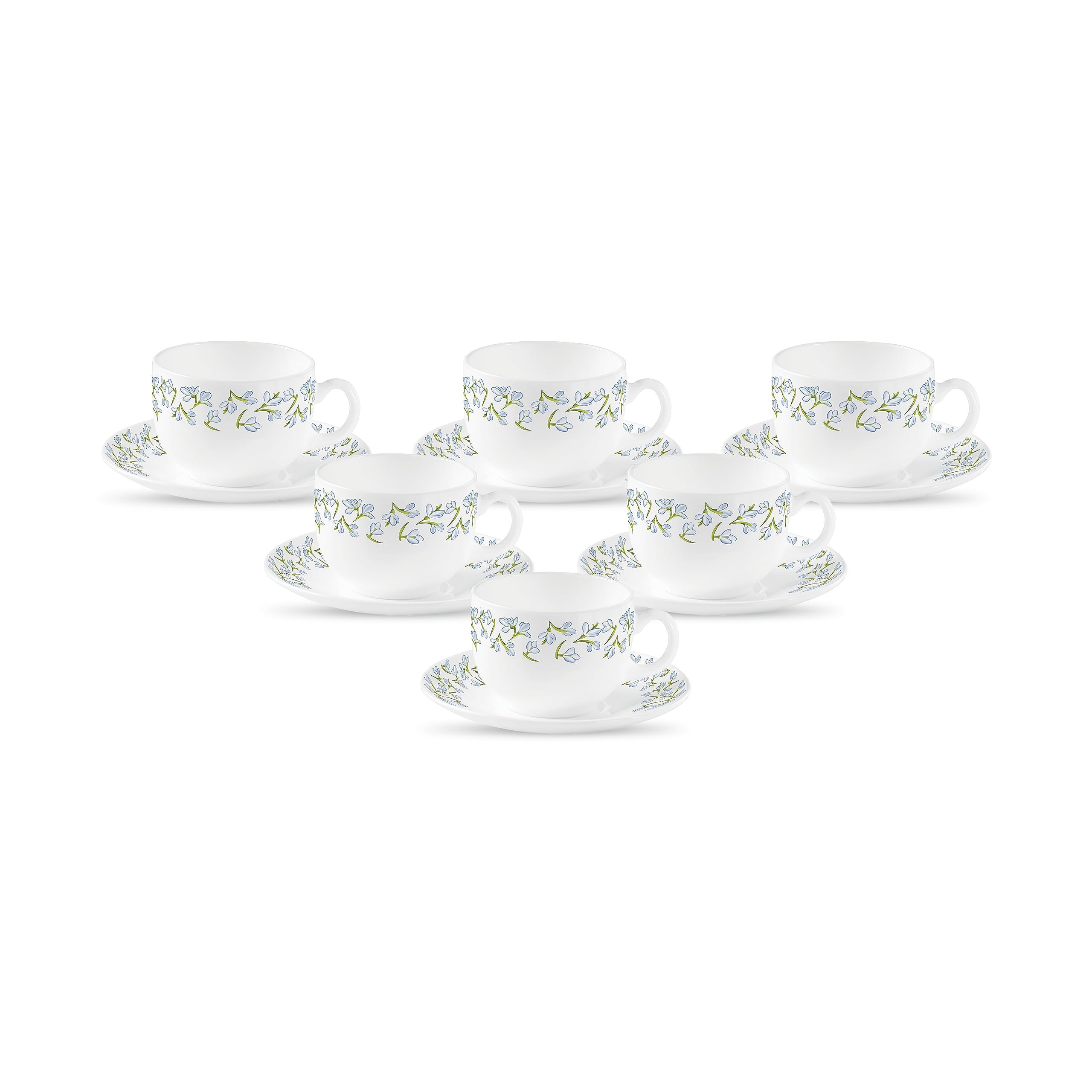 La Opala Diva, Pearl Collection Opal Glass Crockery | Cup & Saucer, Set Of 12 | Silky Cluster, 160 Ml | For Tea & Coffee | Micro