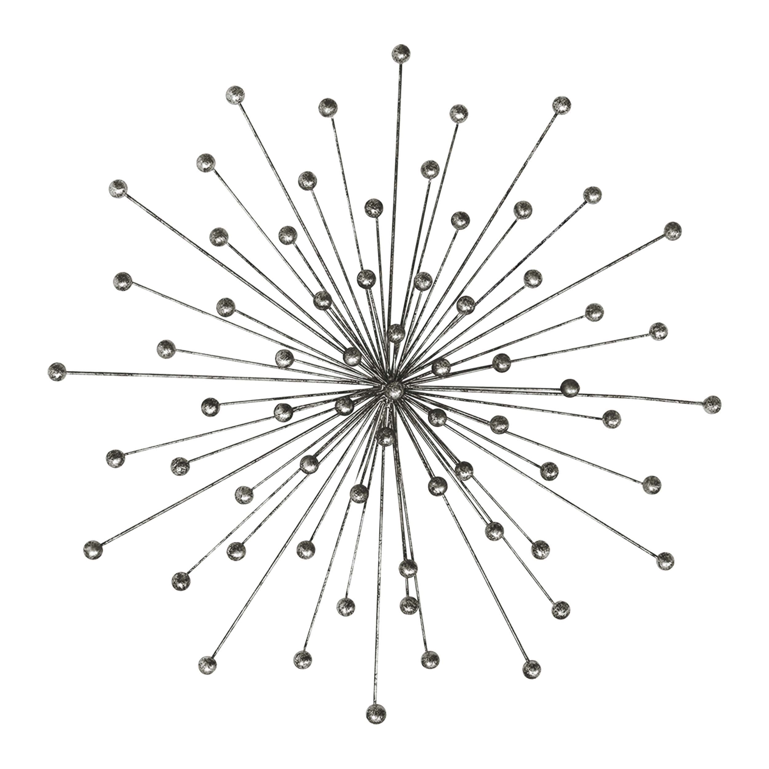 The Urban Port D  cor 28-Inch Round Iron Sunburst Wall Decor, Spokes, Ball Accent, Silver