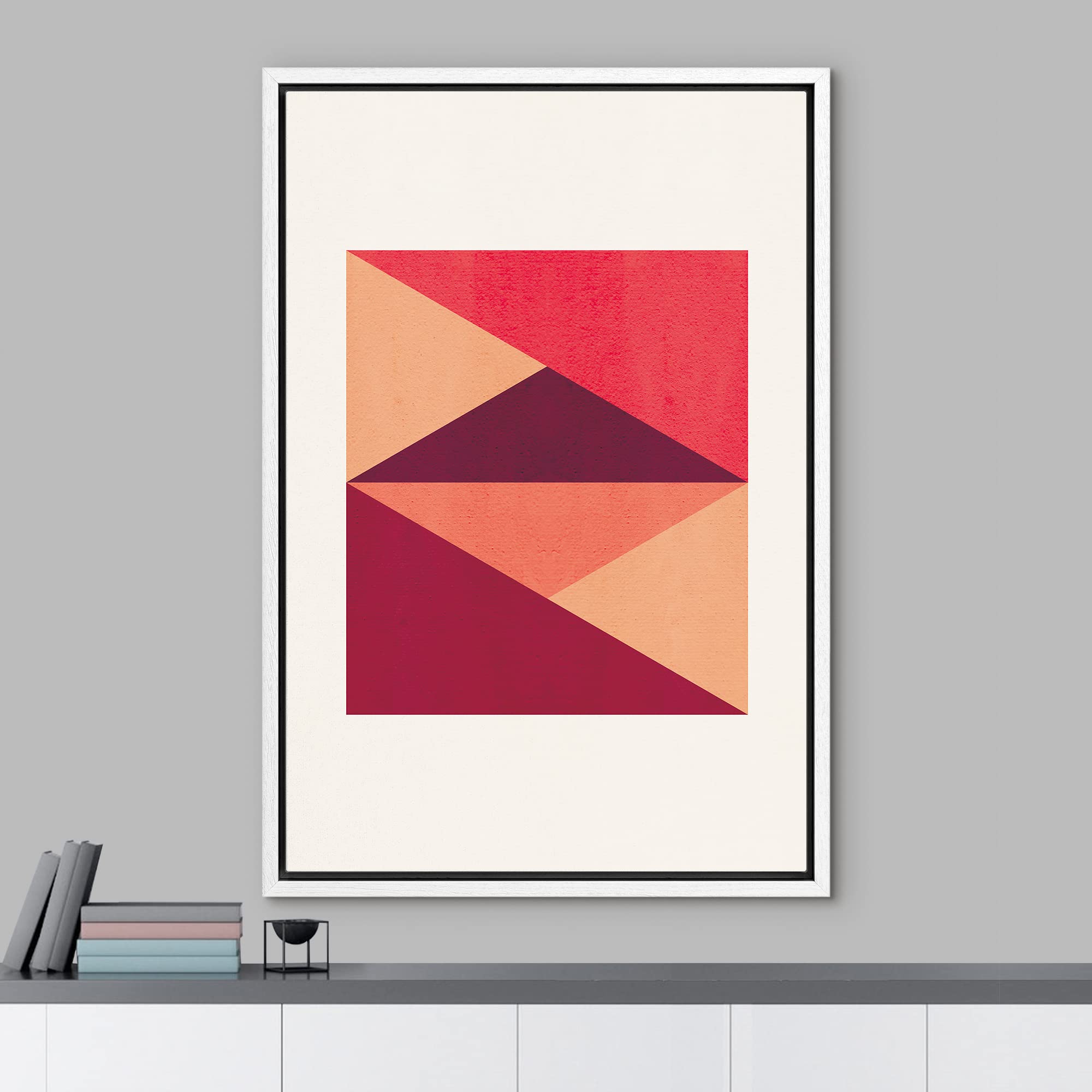 Idea4Wall Framed Canvas Print Wall Art Square Made Of Orange And Red Triangles Geometric Shapes Digital Art Modern Art Minimalis