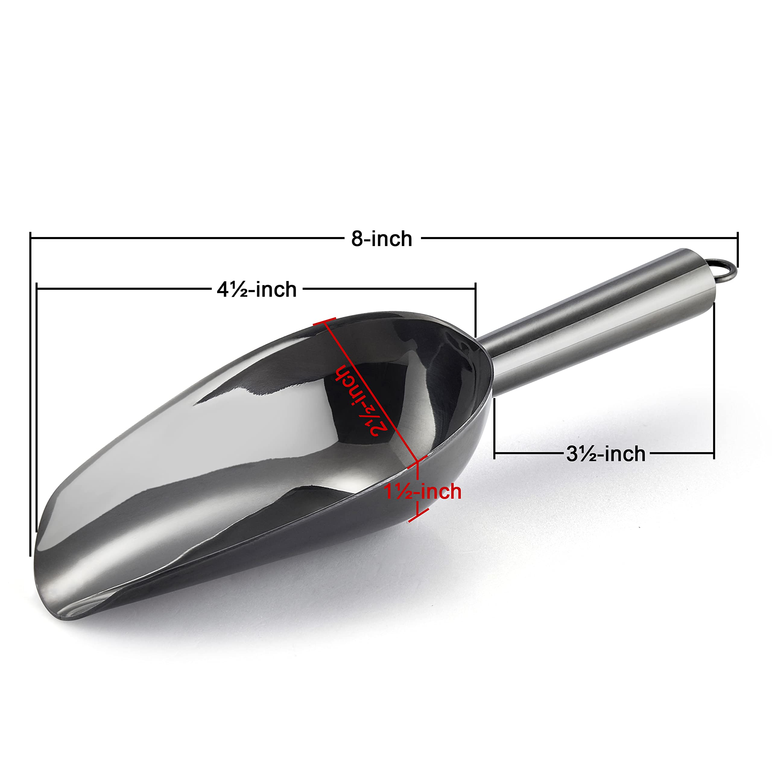 6 Ounce Ice Scoop Set Of 2, E-Far Platinum Black Stainless Steel Small Scoops For Ice Cube/Candy/Flour/Sugar, Metal Utility Scoo