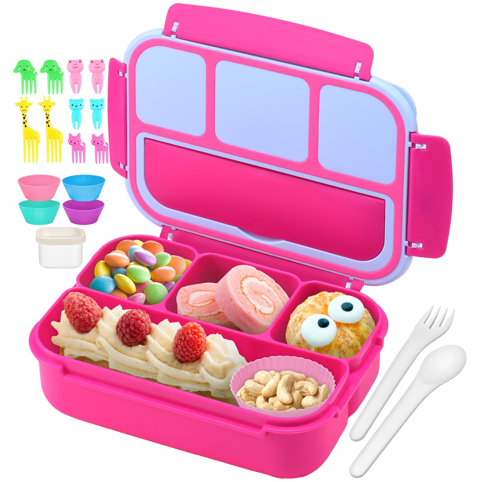 QQKO Bento Box for Kids Adults, School Toddler Lunch Box for Boys Girls, Lunch Box Containers with 4 Compartments, Sauce Contain