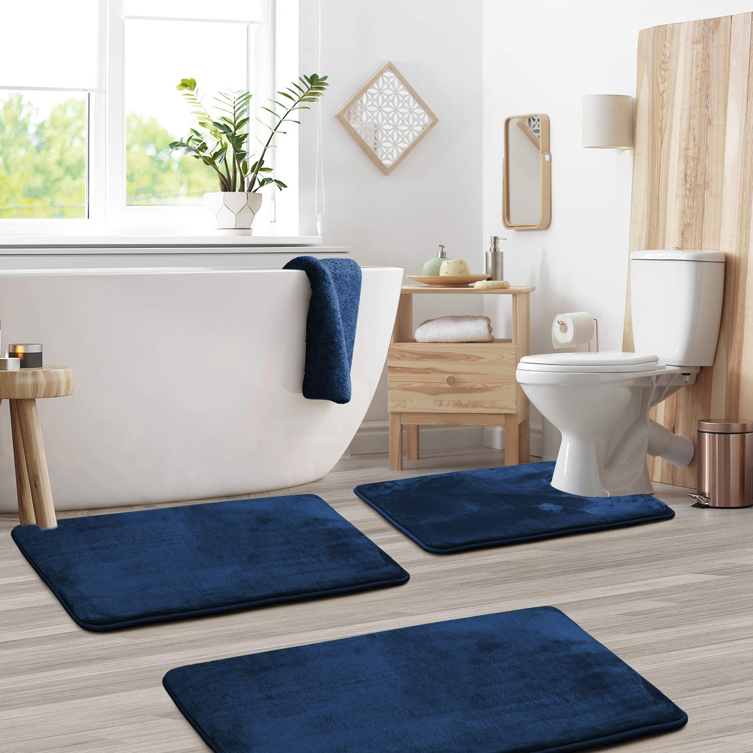 Clara Clark Bathroom Rugs - Memory Foam Bath Mat Set For Bathroom, Non Slip Absorbent Velvet - Fast Drying Bath Mats - Bathroom
