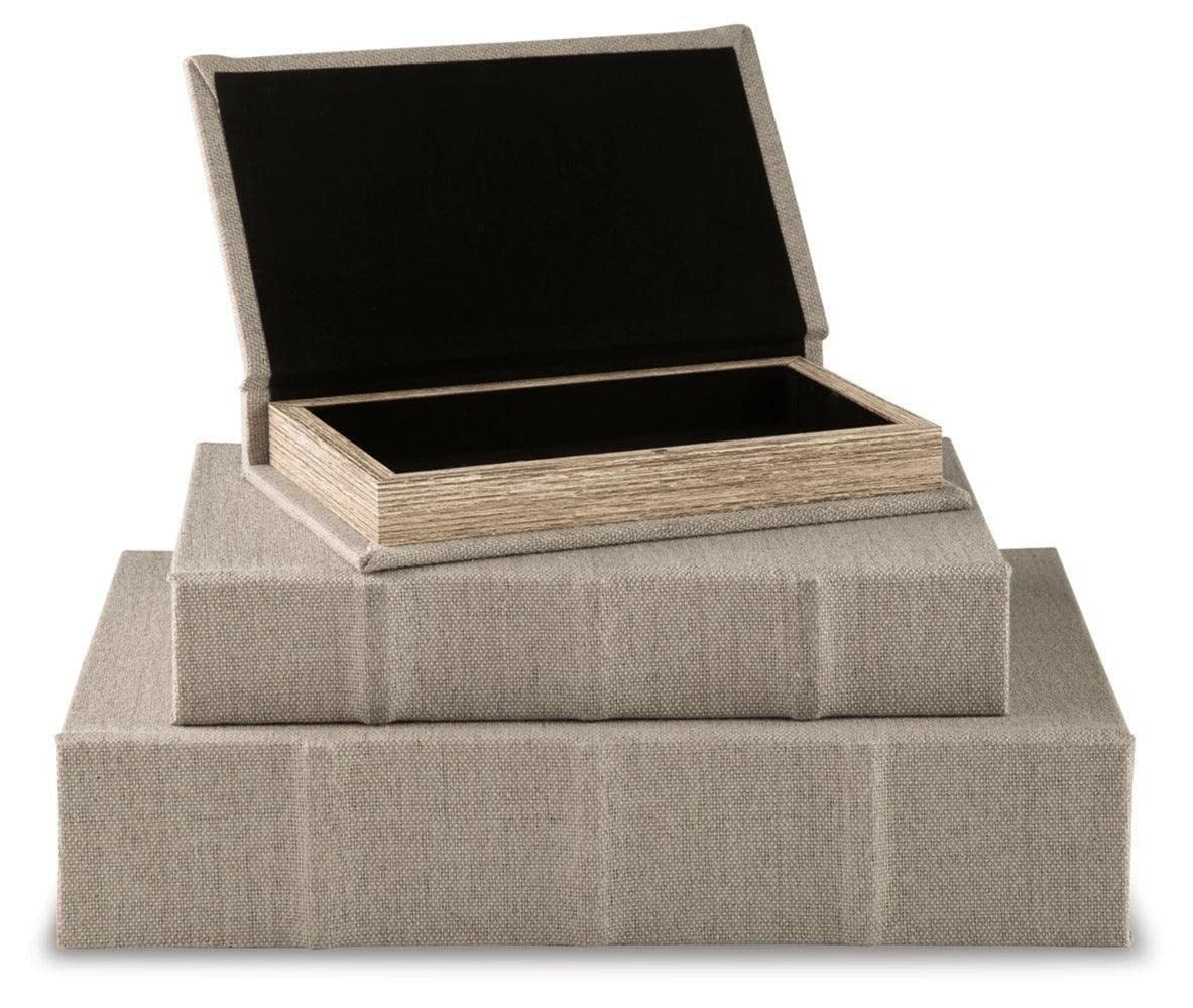 Signature Design by Ashley Jolina Vintage 3 Piece Faux Book Keepsake Storage Box Set, Gray