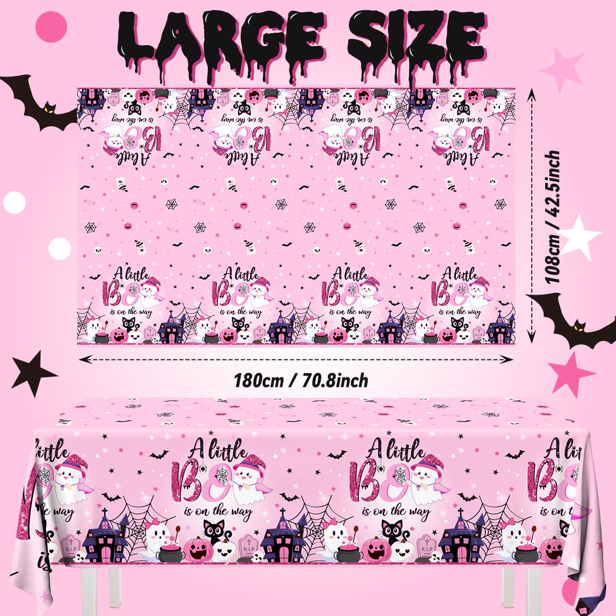 Grehumor 3Pcs A Little Boo Is On The Way Tablecloth A Little Boo Is On The Way Baby Shower Party Decorations Disposable Plastic