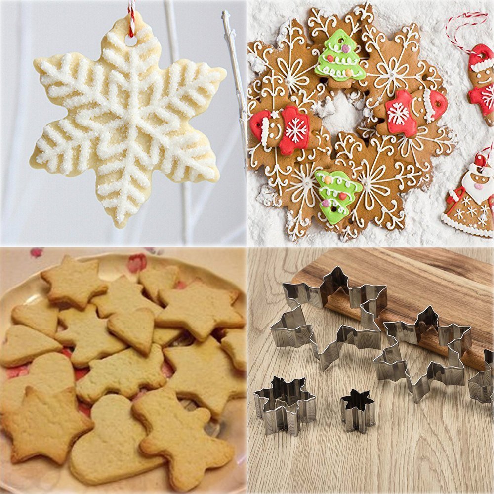 Oocc 5Pcs Metal Stainless Steel Snowflake Ice Crystal Cookie Cutter Shaped Mould