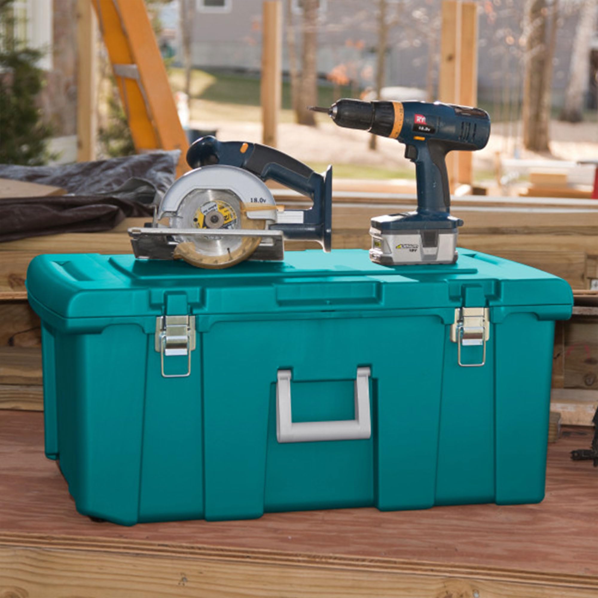 Sterilite Footlocker - Lockable Plastic Storage Container, Teal, 1 Pack, Heavy-Duty for Home, Garage, Office, Model 18425X01