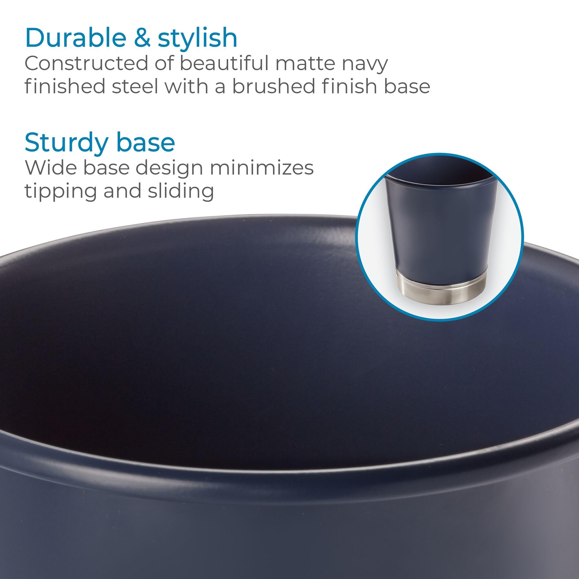 InterDesign York Waste Can, Ceramic, Matte Navy/Brushed Nickel, Model 74784