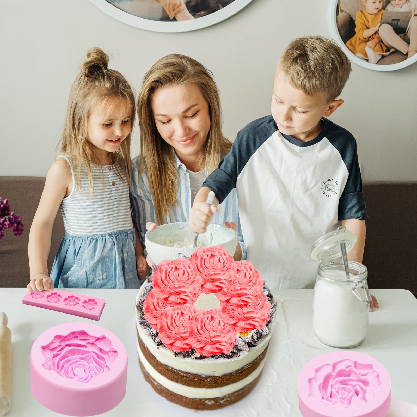Large Rose Flower Silicone Molds Chocolate, 3 Packs Peony Carnation 3D Fondant Molds For Wedding Cake Decoration, Birthday Cupca