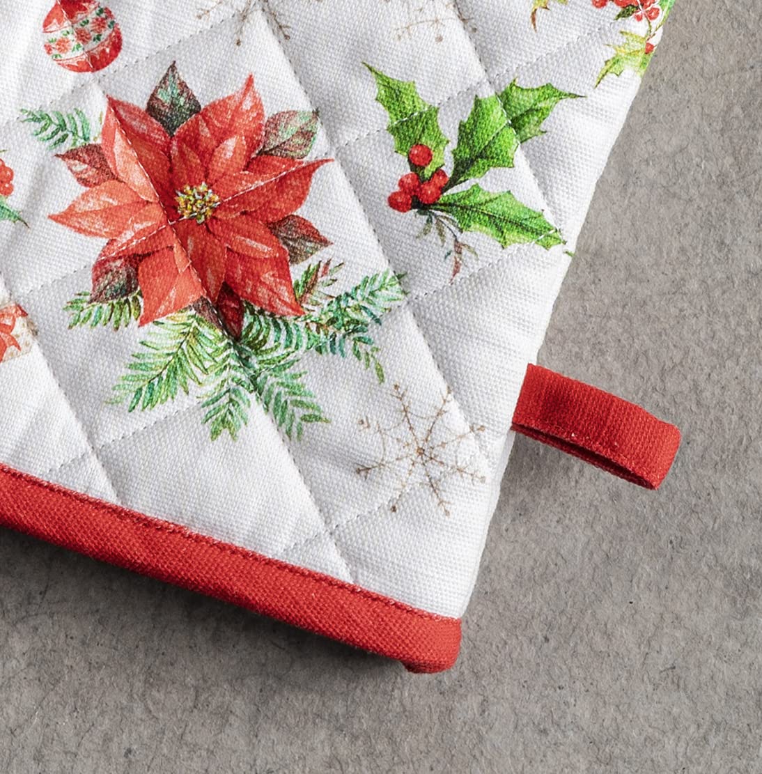 Maison d' Hermine Oven Mitt & Pot Holder 100% Cotton Heat Resistant Kitchen Oven Mitt (7.5''x13'') & Pot Holder (8''x8'') for Chef  Restaurants  Wedding  Chromo - Thanksgiving/Christmas