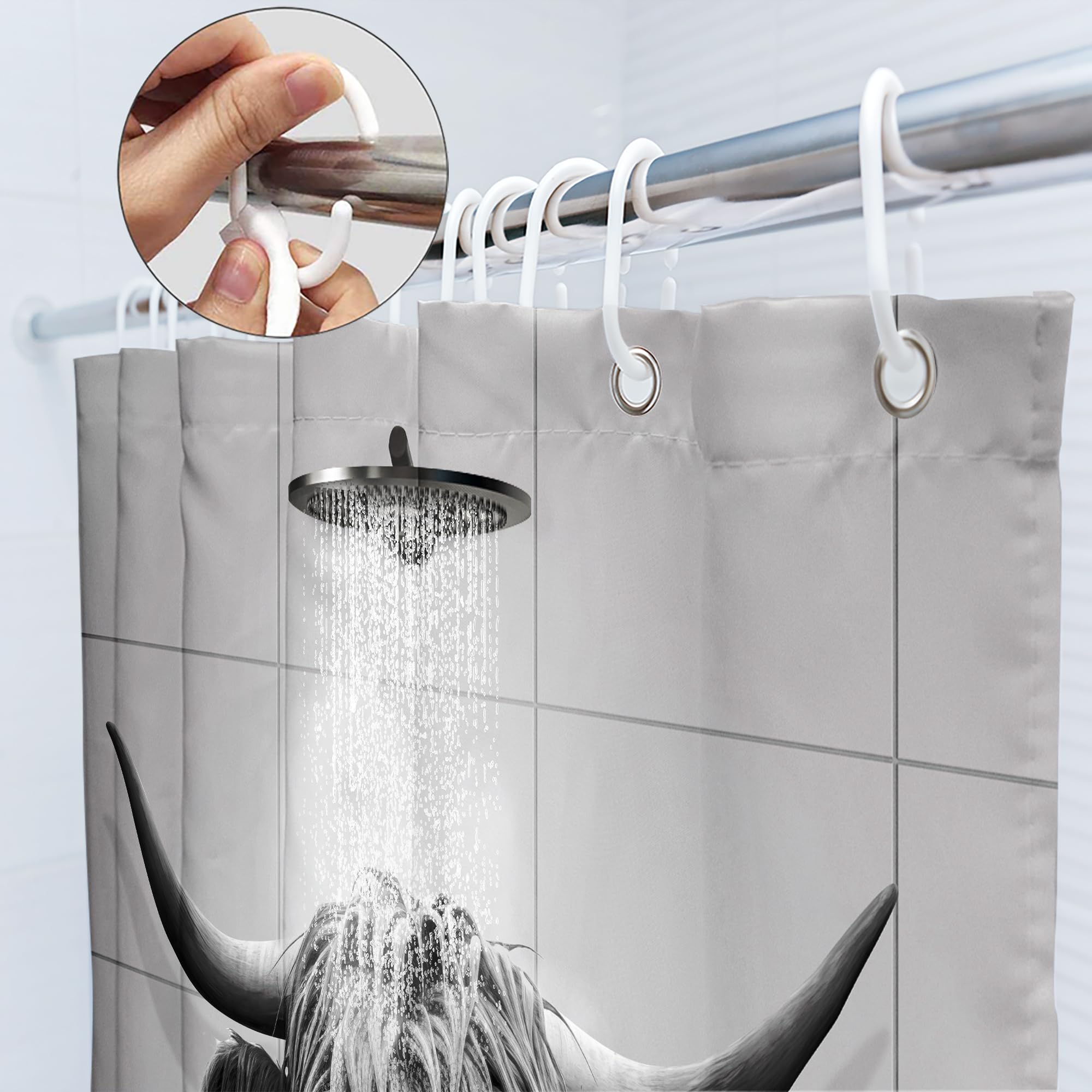 Svbright Farmhouse Highland Cow Shower Curtain 60Wx72L Inch Rustic Western Bull Gray Cattle Vintage Rustic Animal Wildlife For M