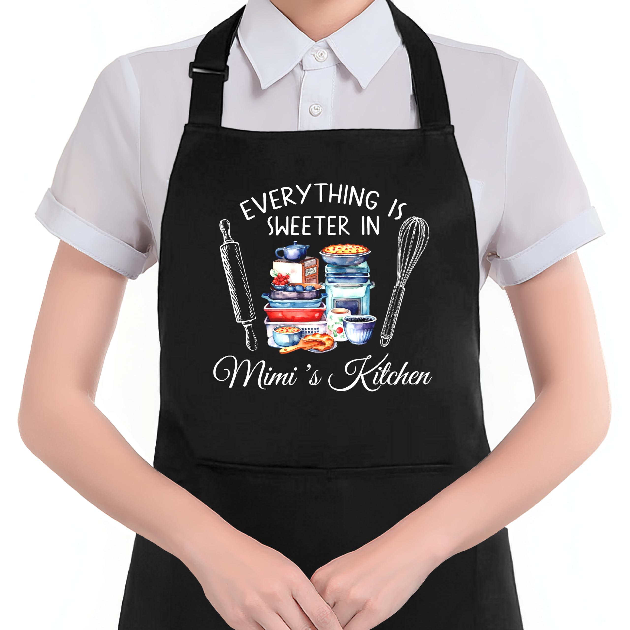 Hugane Mimi Gifts For Grandma Apron With Pockets, Grandma Gifts For Birthday Christmas MotherS Day, MimiS Kitchen Waterproof A