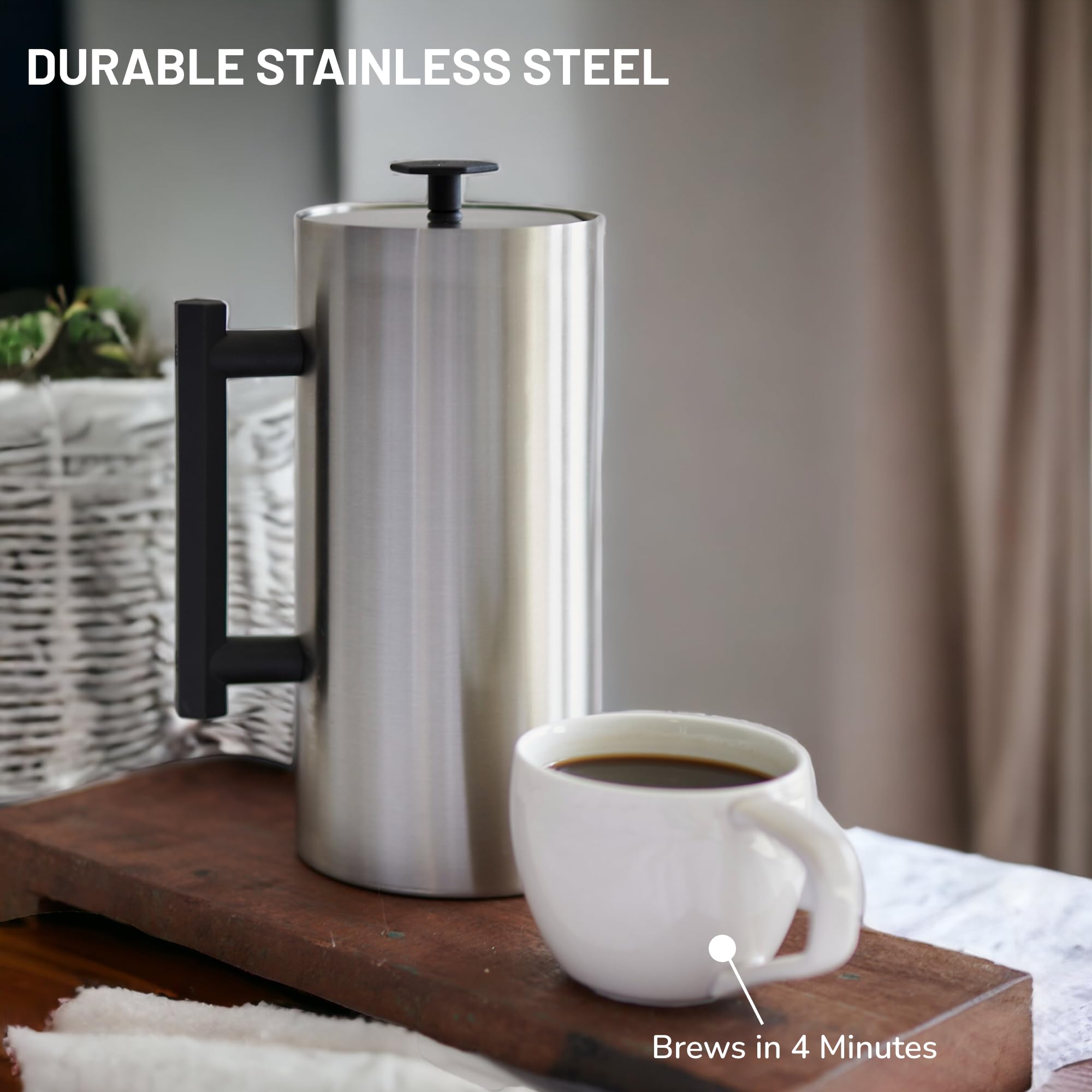 ESPRO P6 French Press - Double Walled Stainless Steel Coffee & Tea Maker, 32 oz, Brushed Stainless Steel, Model 2132C2