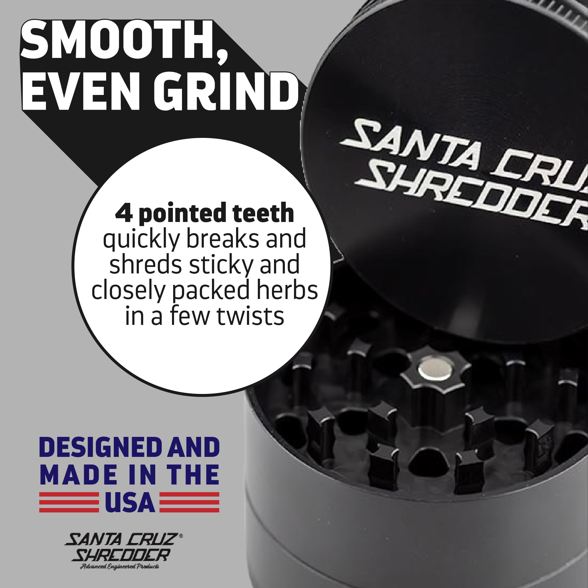 Santa Cruz Shredder Herb Grinder 3 Piece Medium 2 1/8'' Superior Grip And Aluminium (Black)