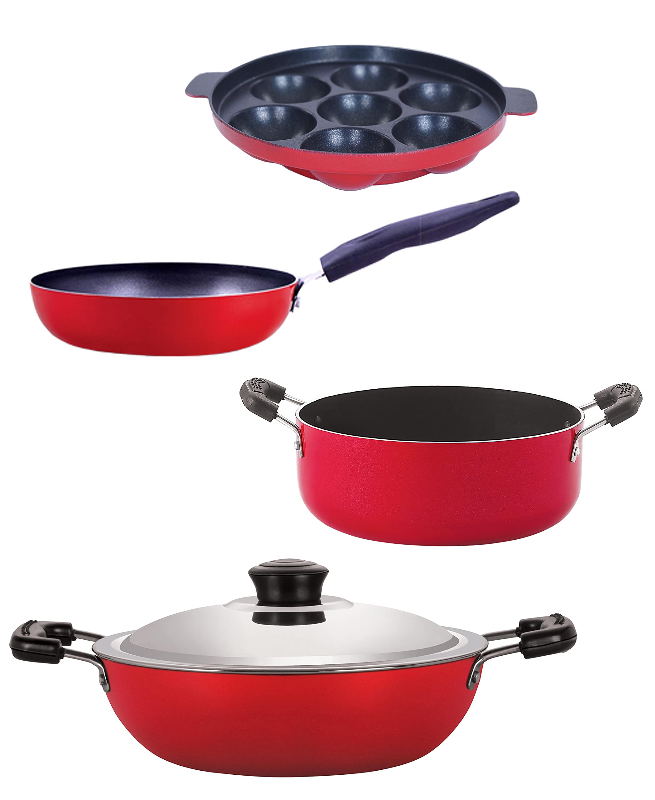 Nirlon NonStick Aluminium Cookware Set Of 4 Pieces Red Color (Dkd(M)_Cvg_Ap7_Cs24)