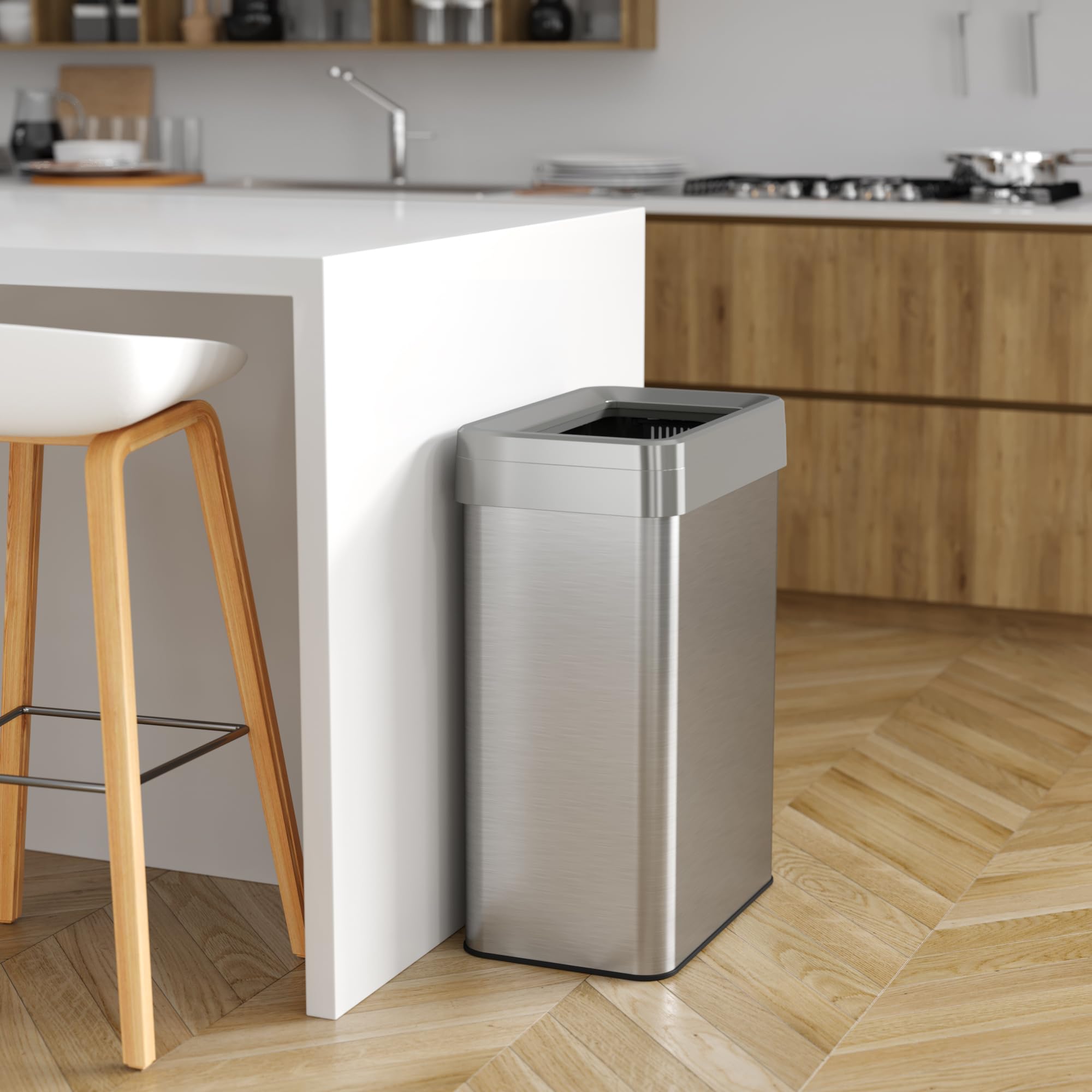 Itouchless 18 Gallon Rectangular Open Top Trash Can And Recycle Bin With Absorbx Odor Control System Ultra Space-Saving Large Ca