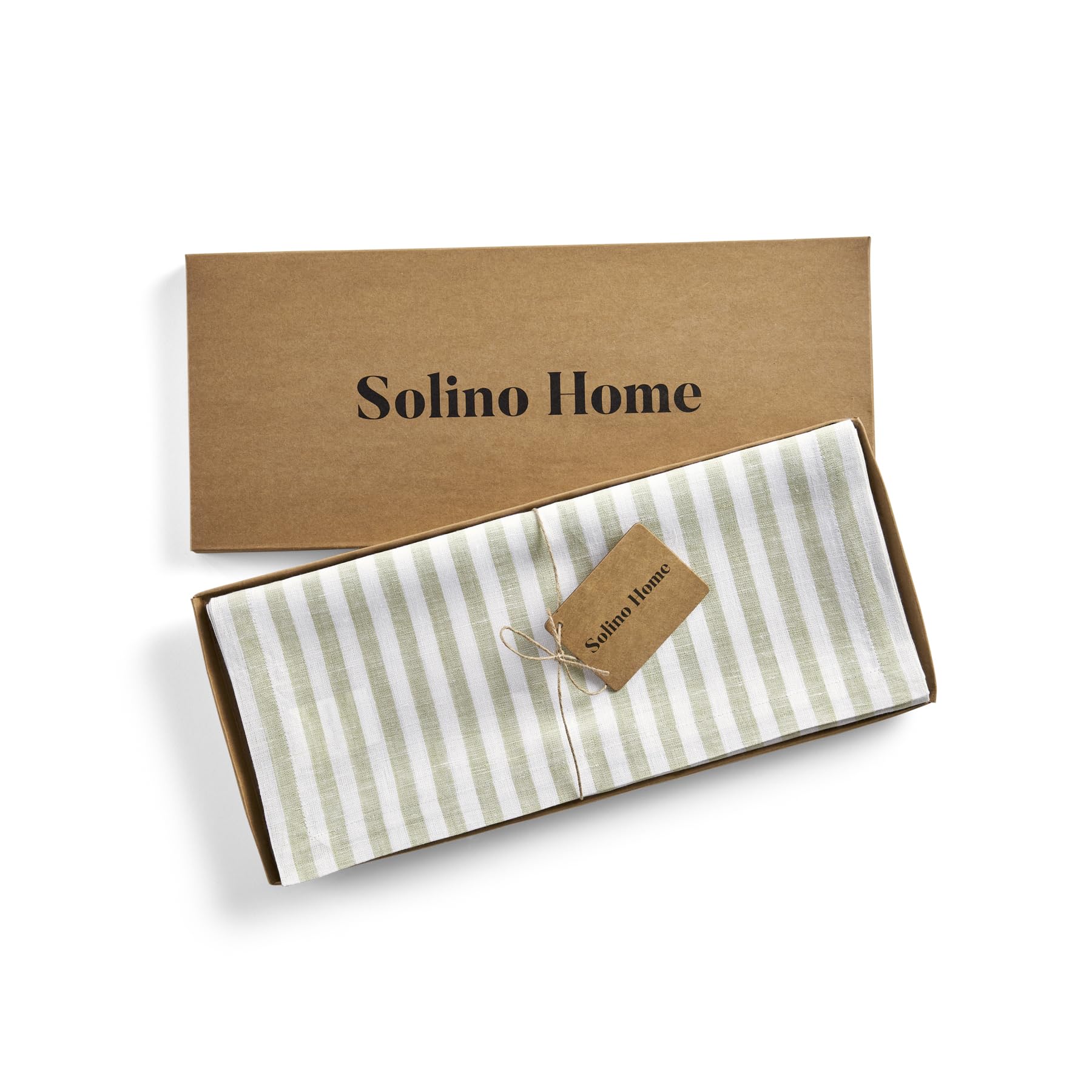 Solino Home Stripe Linen Table Runner 36 Inch - 100% Pure Linen Sage And White Short Table Runner 14 X 36 Inch Ideal For Dresser