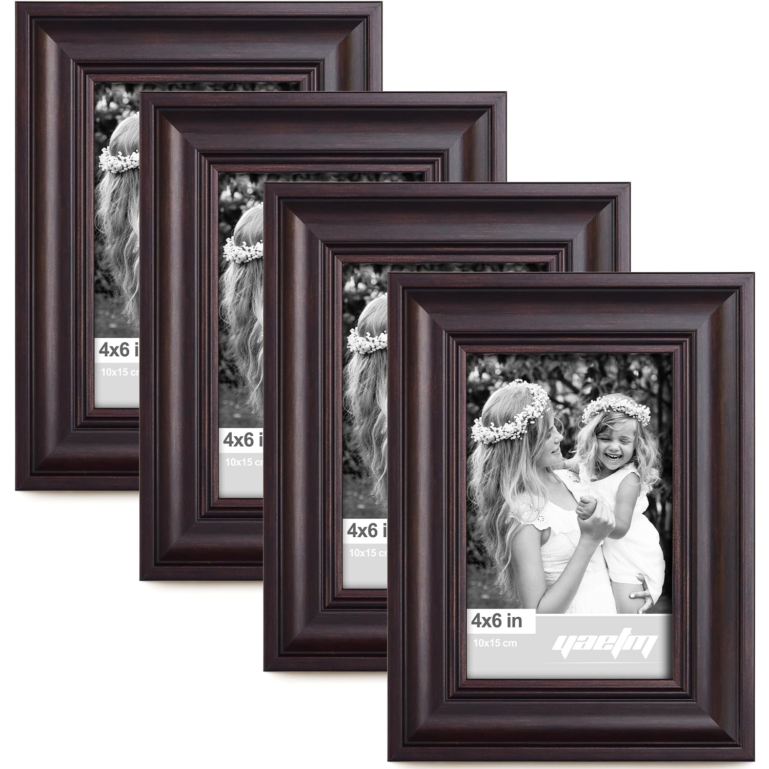 Yaetm 4x6 Picture Frame Set of 4, 1.4    Wide Molding & Dark Brown Photo Frames with HD Tempered Glass, Display on Tabletop & Wa