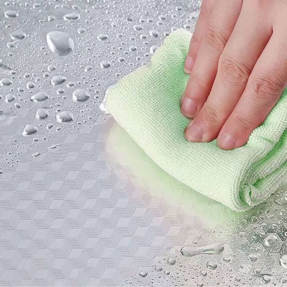 Kitchen Waterproof Oil Proof Aluminum Foil Sticker, Silver Chequer Peel And Stick Wallpaper Removable And Self Adhesive Paper Fo