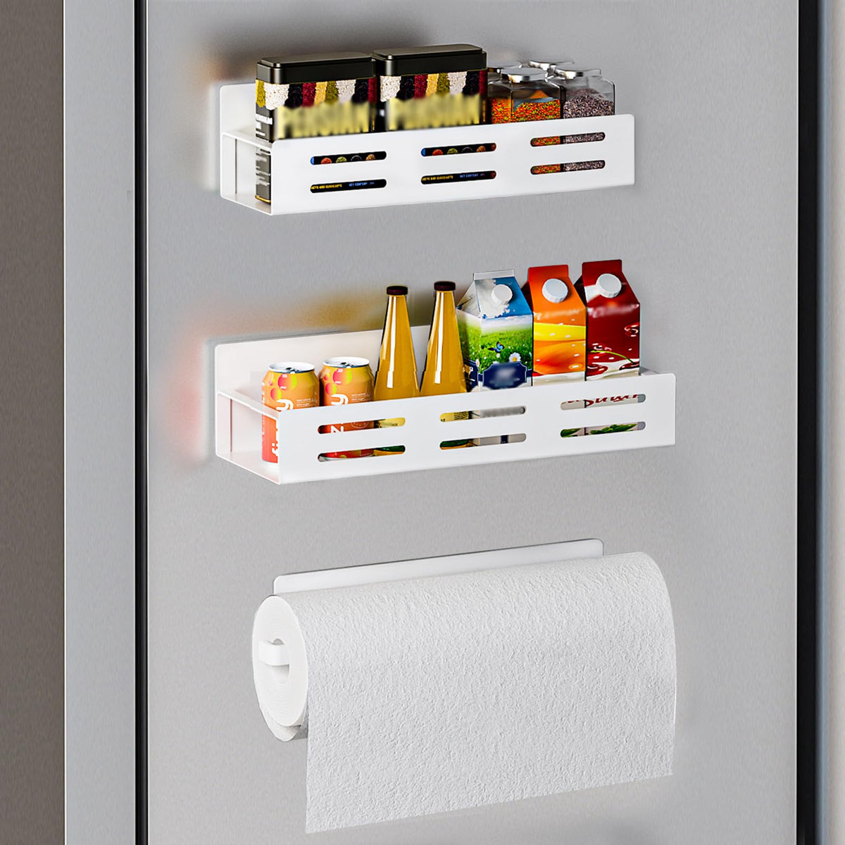 Carwiner 3 Pack Magnetic Spice Rack For Refrigerator With Paper Towel Holder, Magnetic Refrigerator Organizer, Strong Magnetic F