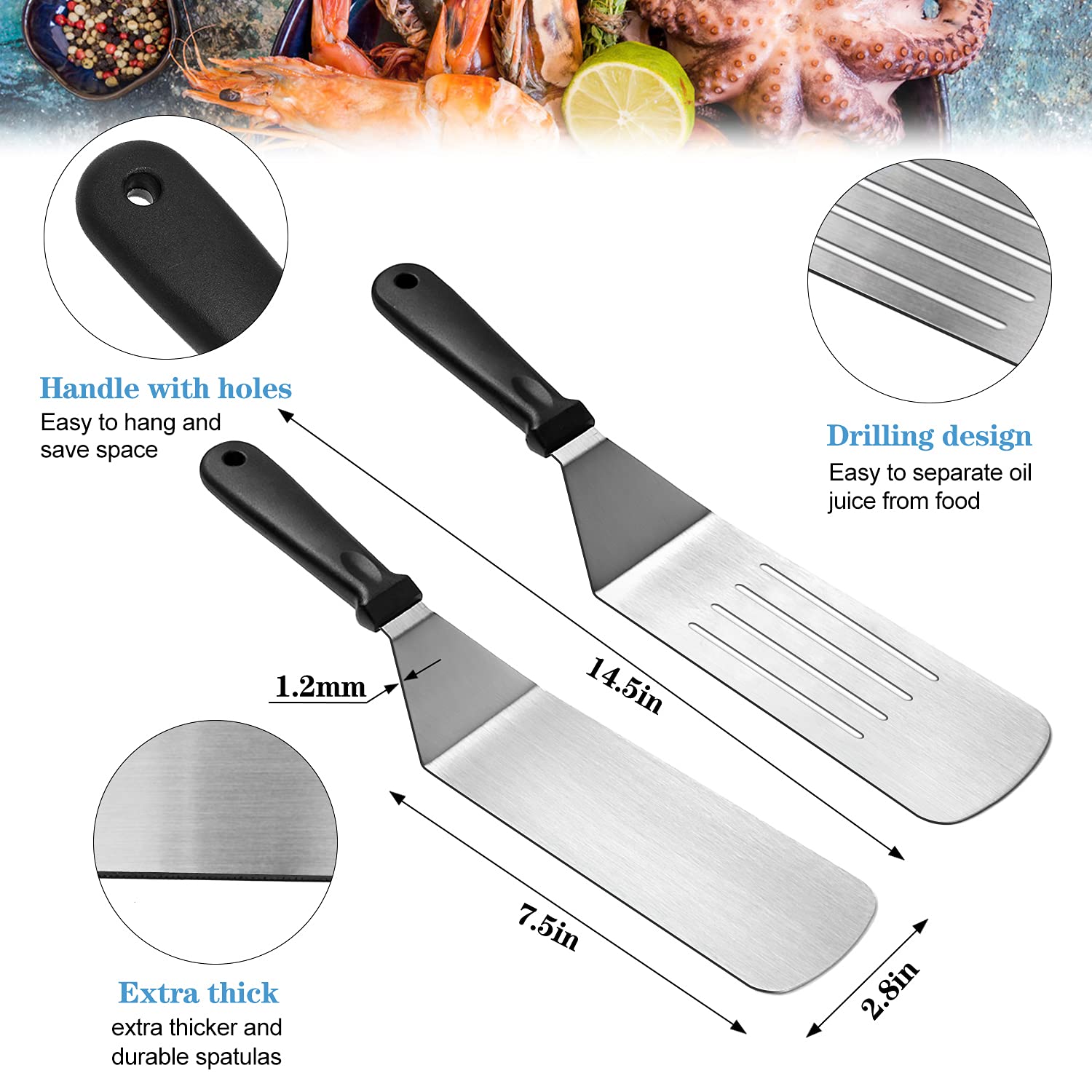 Flat Top Griddle Accessories Set for Blackstone and Camp Chef  Professional Grill Spatula Set with Burger Spatulas Scraper  BBQ Tool Griddle Utensils Kit for Men Outdoor Flattop Grills Cooking (Black)
