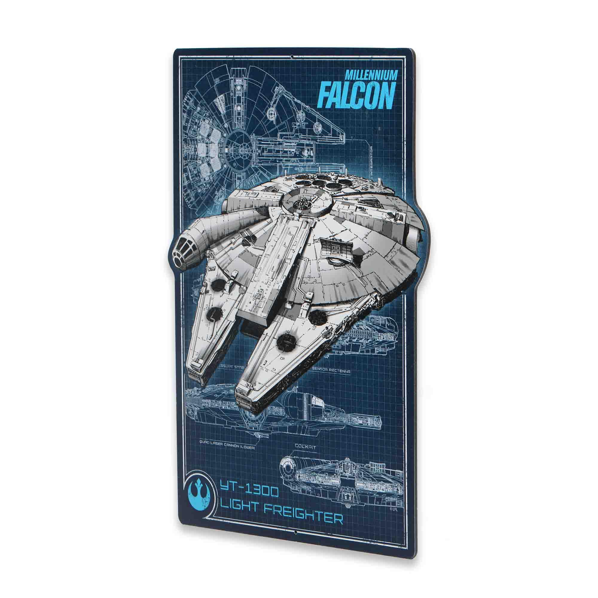 Disney Star Wars Millennium Falcon Schematics Metal Sign - Vintage Millennium Falcon Wall Decor for Man Cave or Movie Room