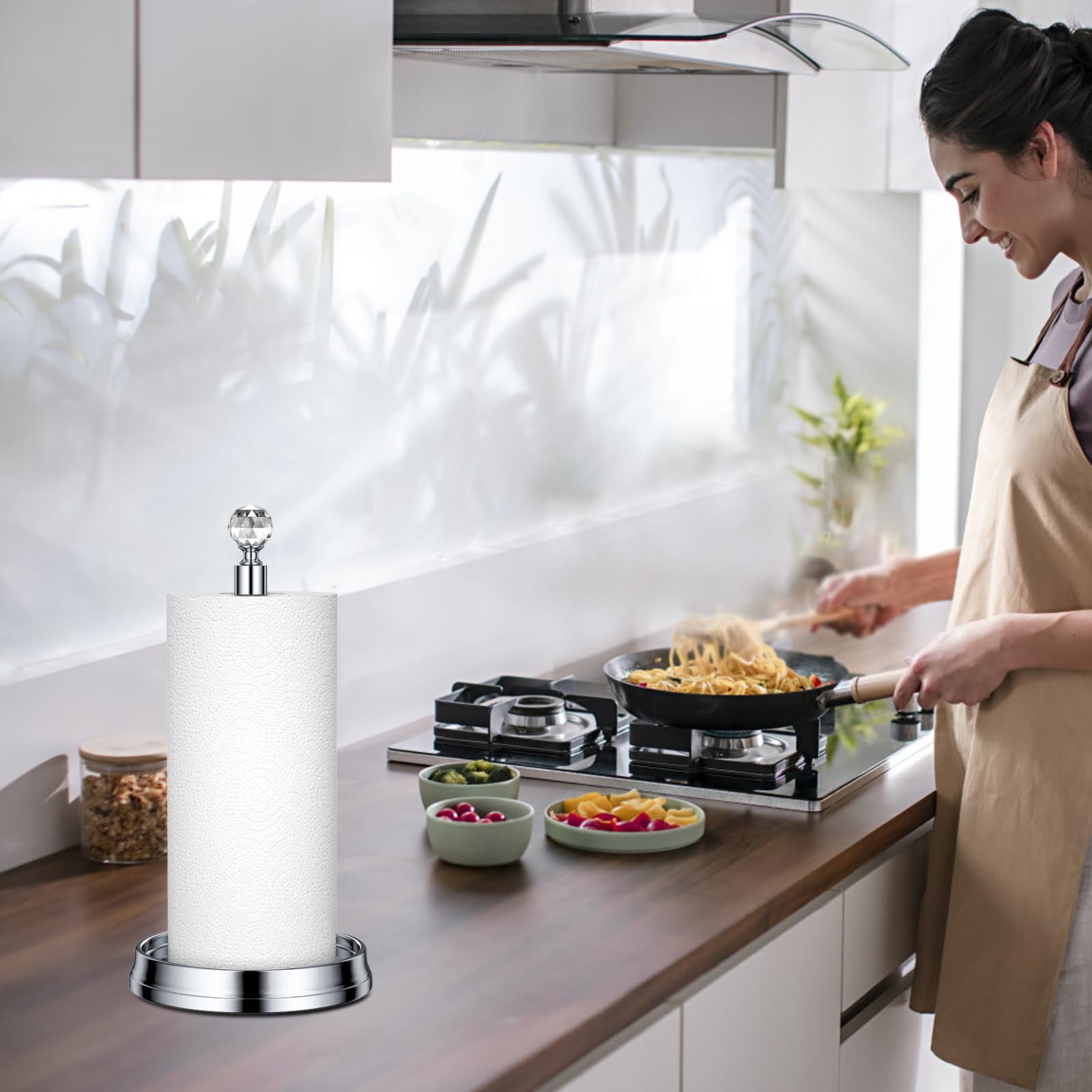 Kasunto Paper Towel Holder (With Crystal Ball) Steel Paper Towel Holder Countertop,Paper Towel Holder Stand For Kitchen Countert