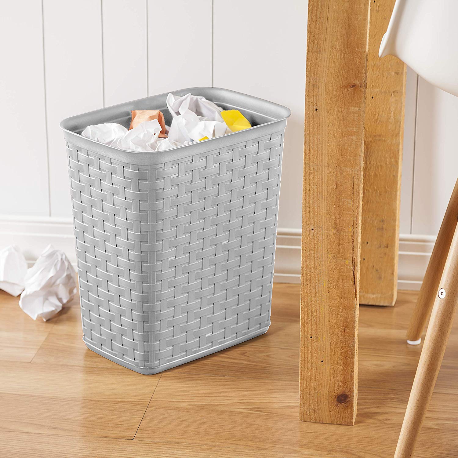 Sterilite 3.4 Gallon Weave Wastebasket, Small, Decorative Trash Can For The Bathroom, Bedroom, Dorm Room, Or Office, Gray, 6-Pac