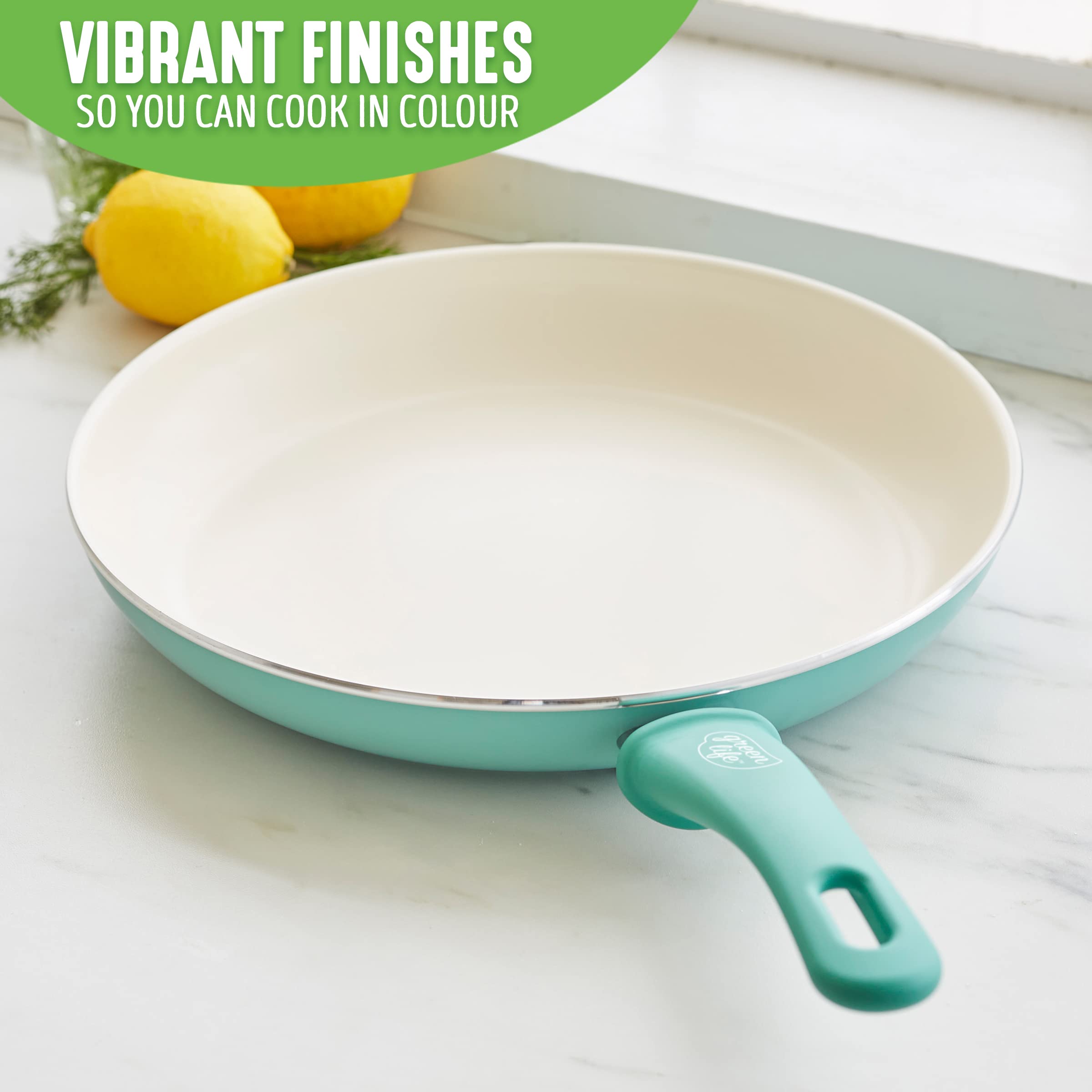 GreenLife 12" Frying Pan Skillet, Turquoise Ceramic Nonstick, PFAS-Free, Dishwasher Safe, Model CW000524-002