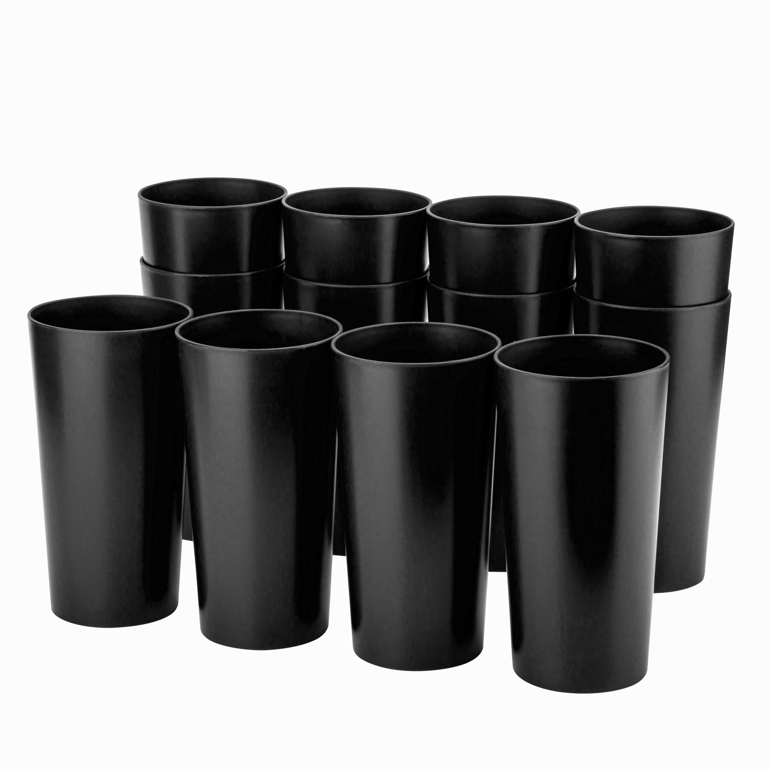 ZAINCA 26ounce Plastic Drinking Glasses Stackable Tumblers Water Cups Mixed Drinkware set of 12 Black, Reusable Shatterresista