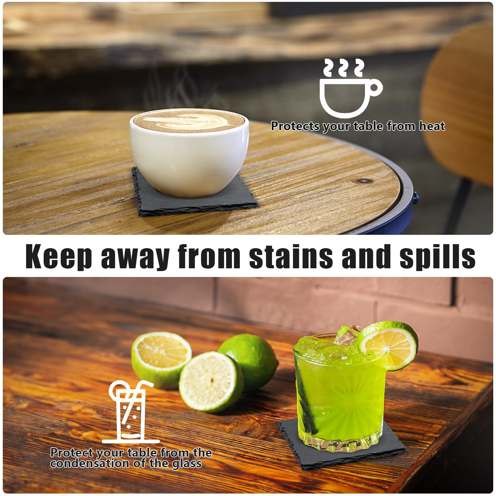 12 Pack Slate Drink Coasters With Metal Holder, Vibratite 4 Inch Black Slate Stone Coasters Bulk Laser Engraving Blanks With Ant