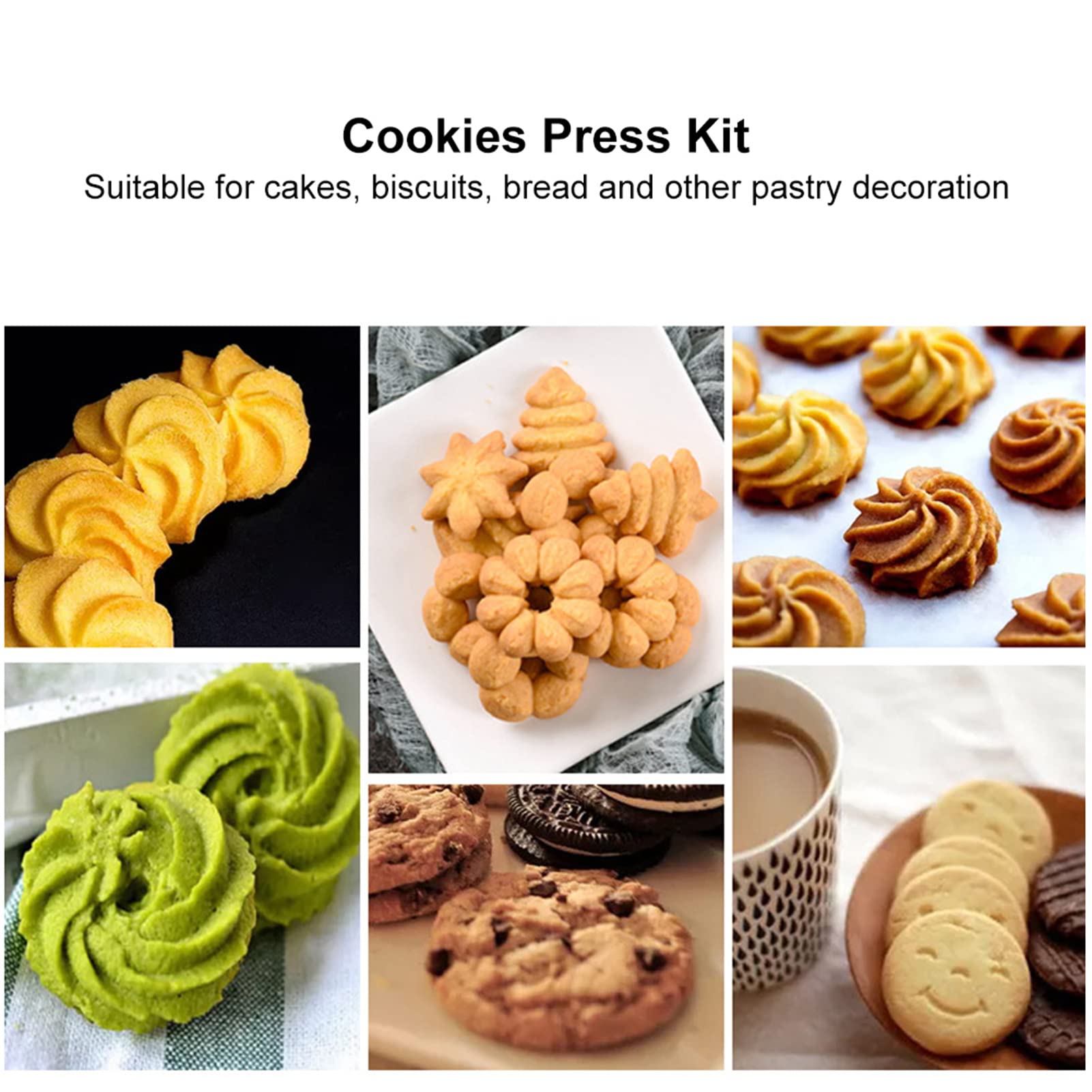 Natudeco Cookies Press Kit Cookie Maker Set With 13 Tools Discs 7 Piping Nozzles Diy Baking Tool For Family Kitchen Cake Icing D
