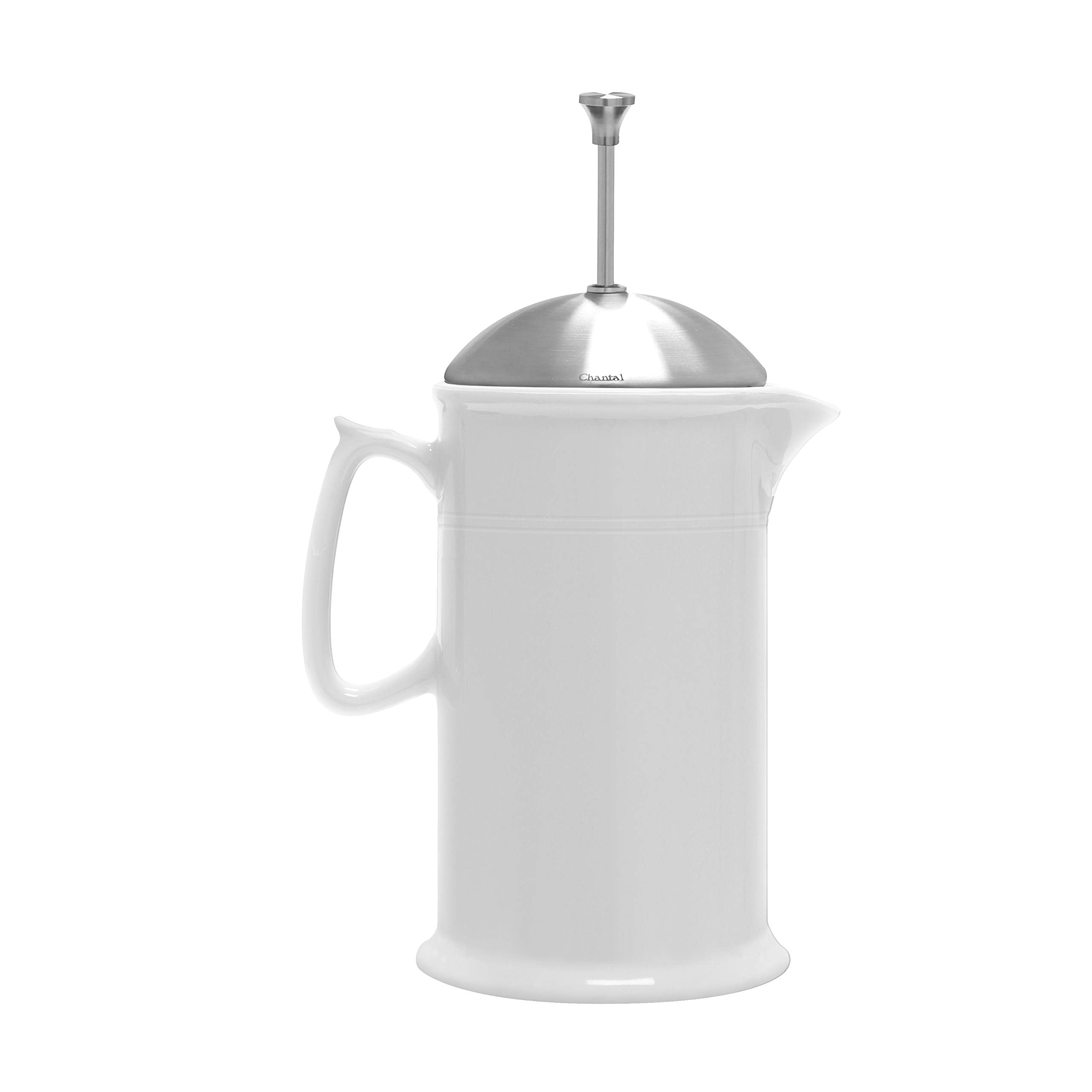 Chantal Stoneware French Press With Stainless Steel Plunger And Lid, 28 Ounce Capacity, White