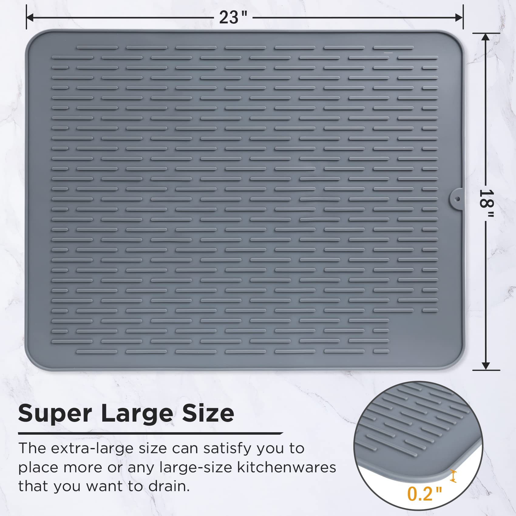 Sosmar Silicone Drying Mat, Xl Size 23    X 18   , Dish Drying Mat, Large Dish Drainer Mat For Kitchen Counter, Heat Resistant H