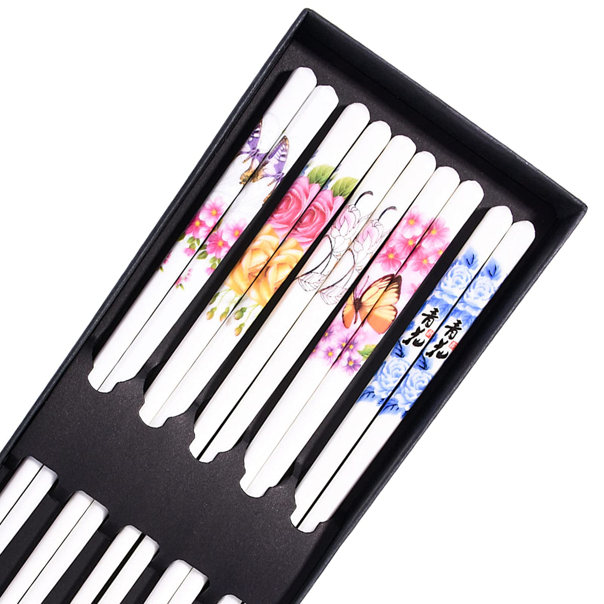 5 Pairs Porcelain Chopsticks, 9.5 Inch High-Grade Bone Chopsticks, Reusable Dishwasher Safe