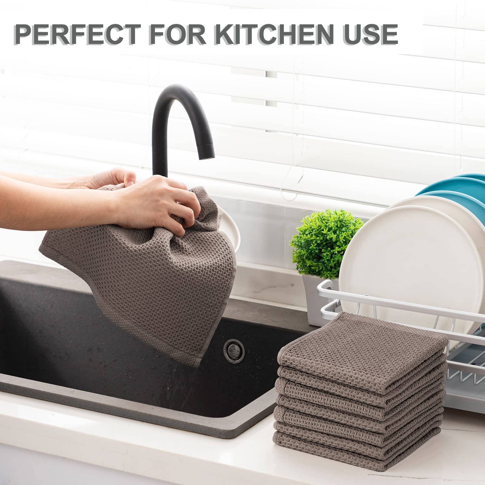 Joybest Cotton Kitchen Dish Cloths, 8-Pack Waffle Weave Ultra Soft Absorbent Dish Towels Washcloths Quick Drying Dish Rags, 12X1