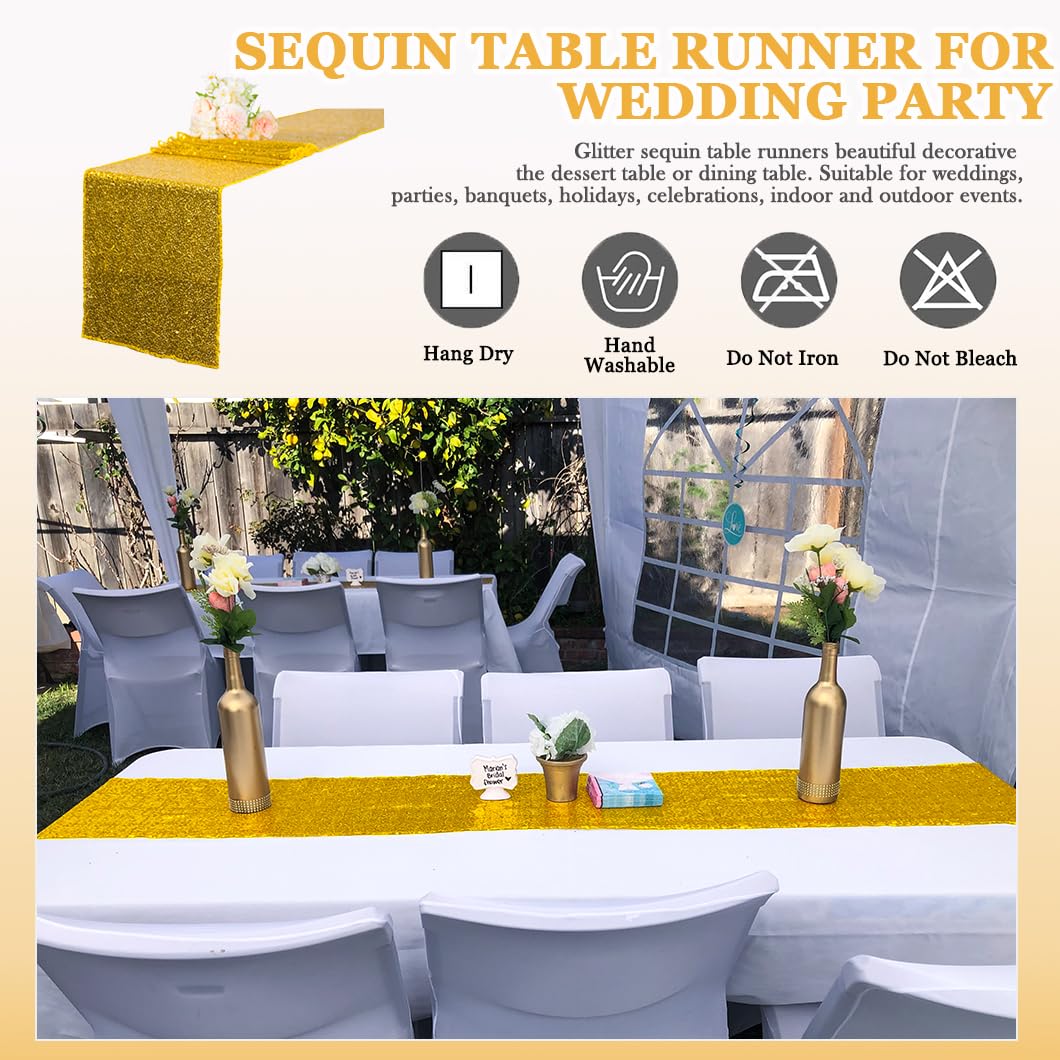 Gold Sequin Table Runners 12X108 Inches Set Of 2 Gold Glitter Table Runner For Birthday Dessert Tables Dinning Table Runners 108